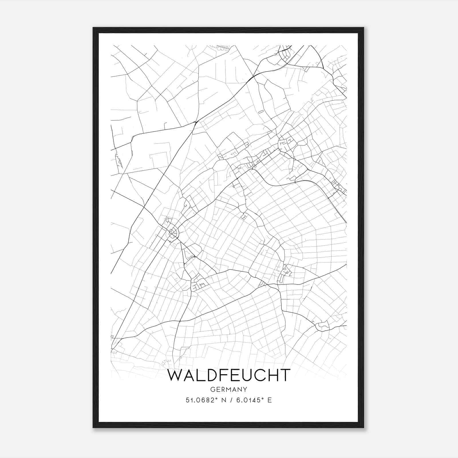 Waldfeucht Germany Map Poster, Modern Home Decor Wall Art Print