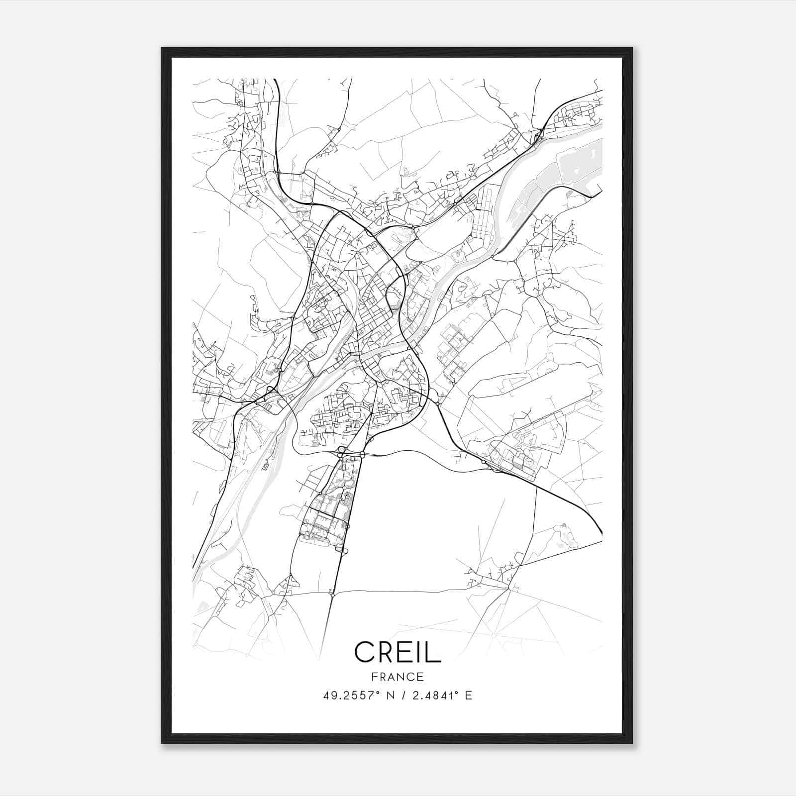 Creil France Map Poster, Modern Home Decor Wall Art Print