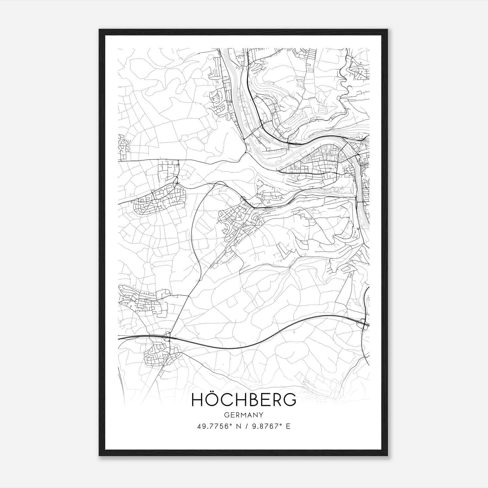 Hochberg Germany Map Poster, Modern Home Decor Wall Art Print