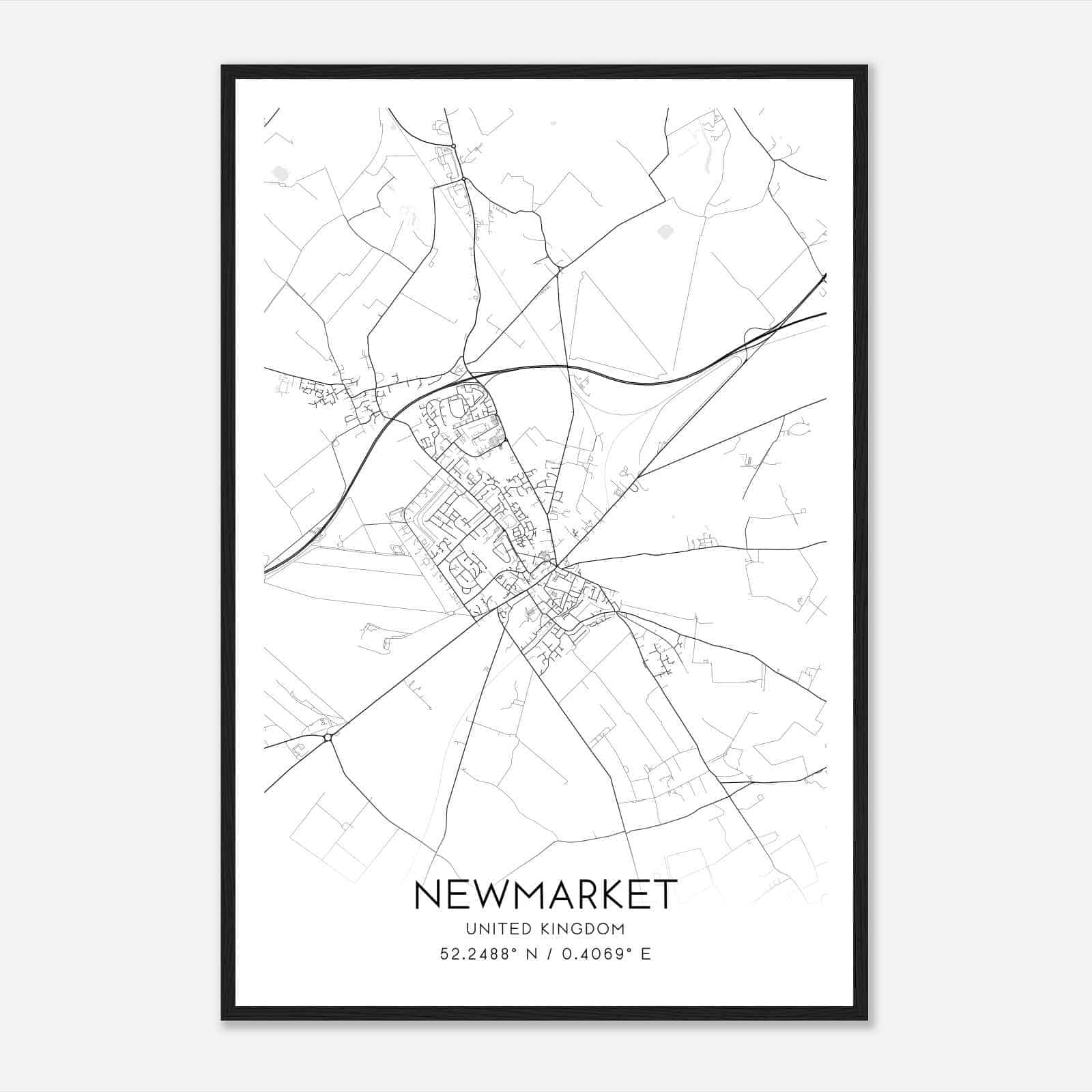 Newmarket United Kingdom Map Poster, Modern Home Decor Wall Art Print