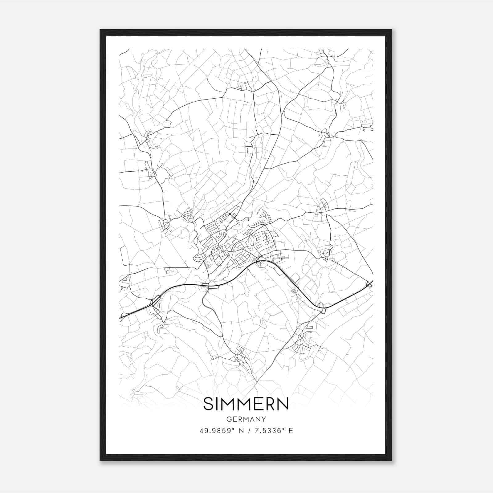 Simmern Germany Map Poster, Modern Home Decor Wall Art Print