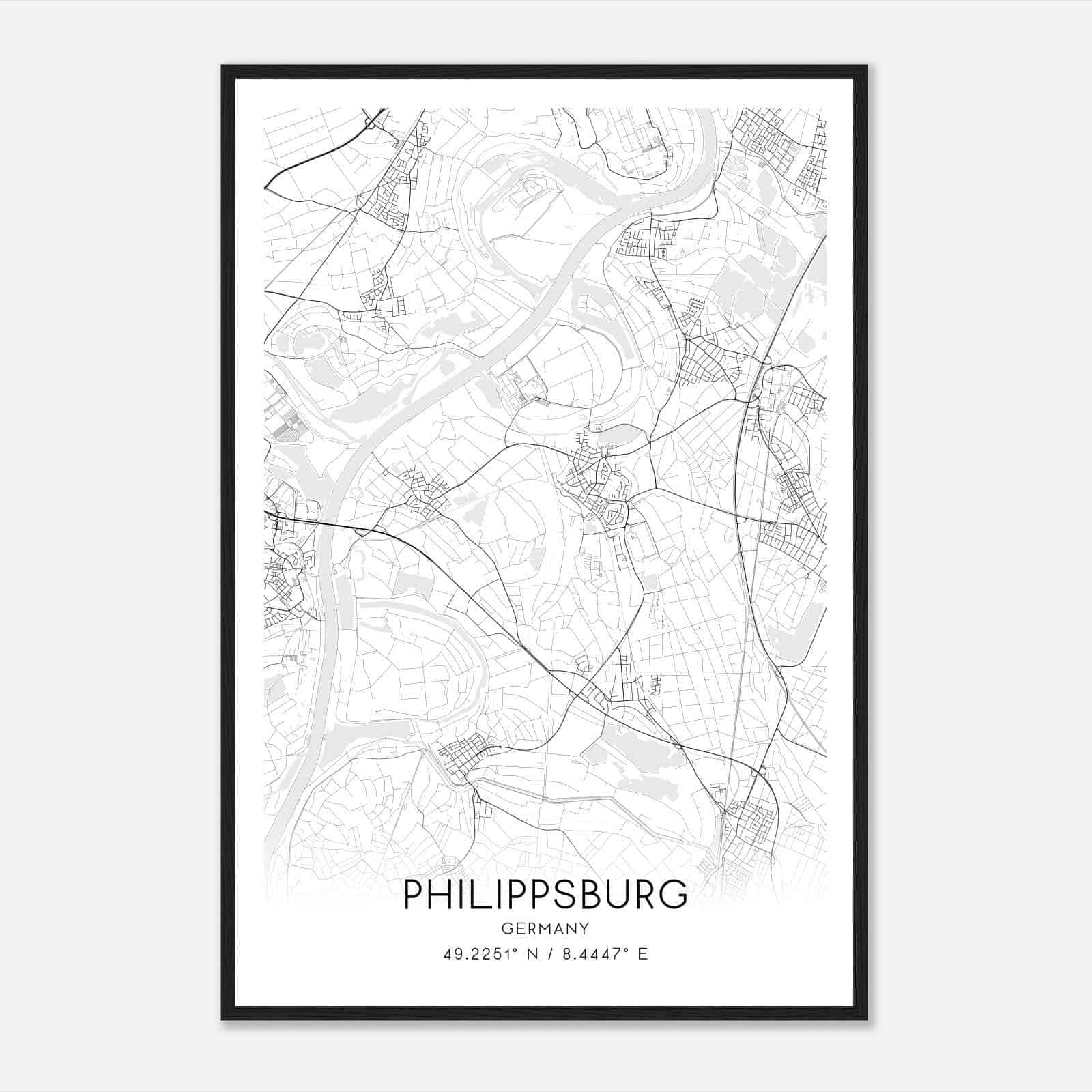 Philippsburg Germany Map Poster, Modern Home Decor Wall Art Print