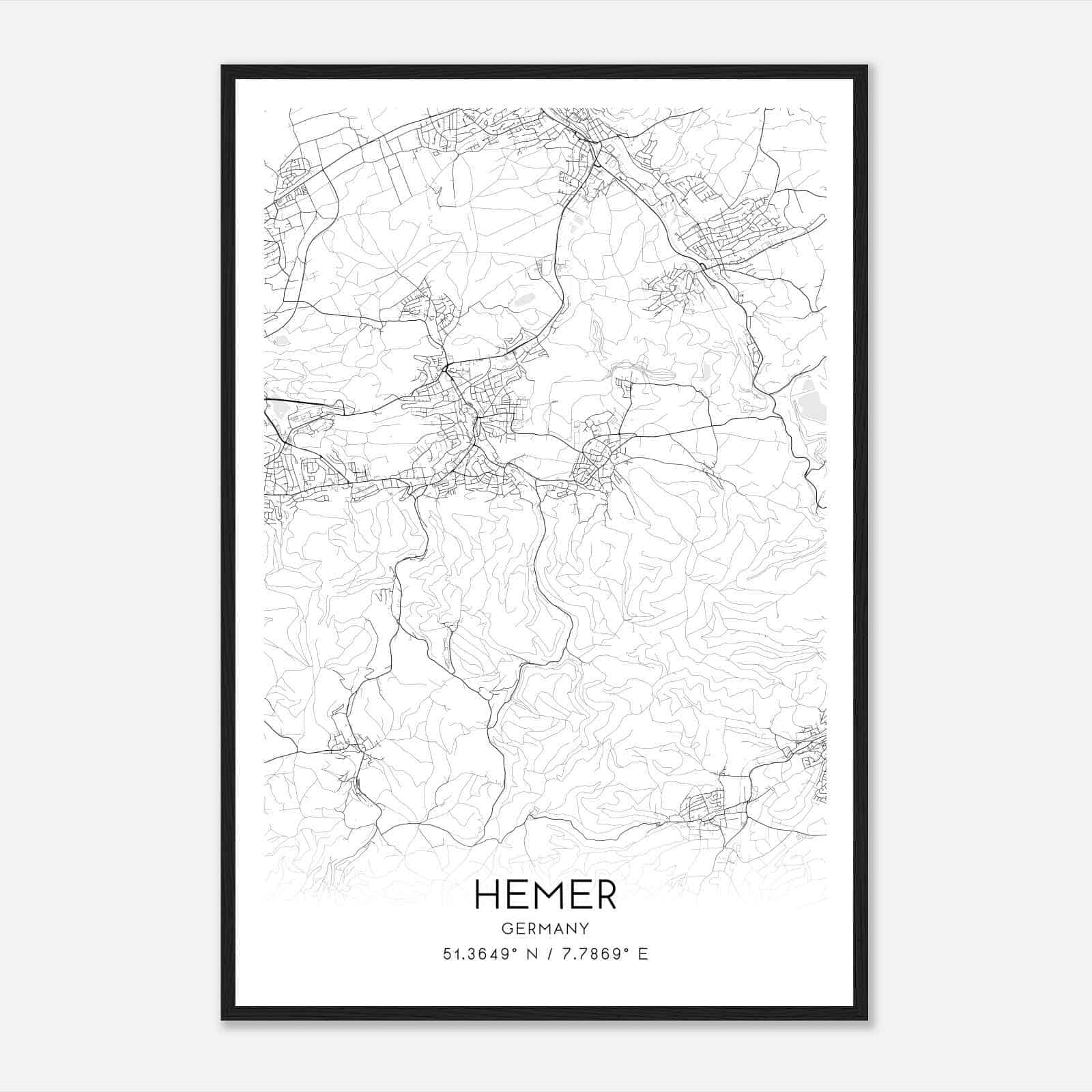 Hemer Germany Map Poster, Modern Home Decor Wall Art Print