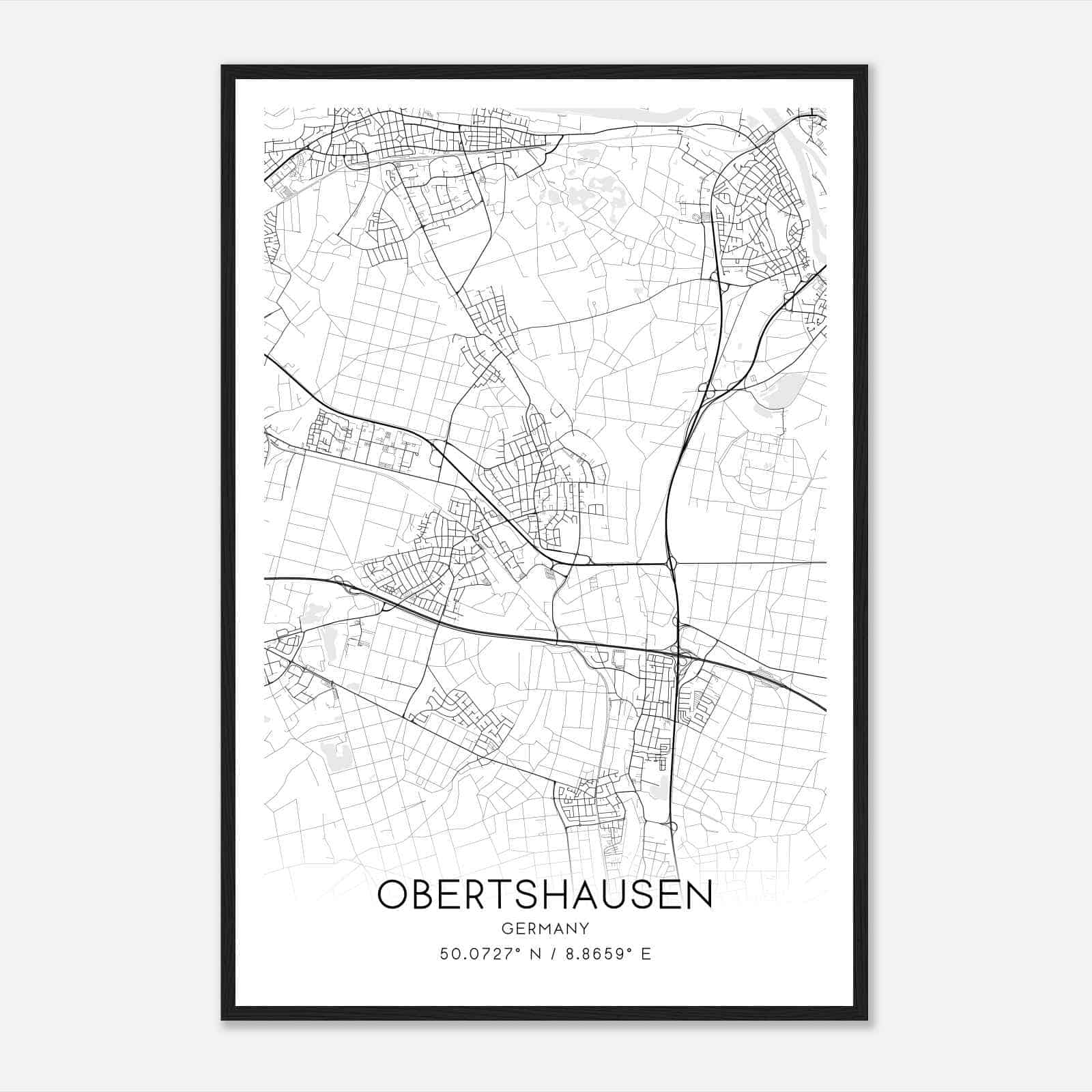 Obertshausen Germany Map Poster, Modern Home Decor Wall Art Print
