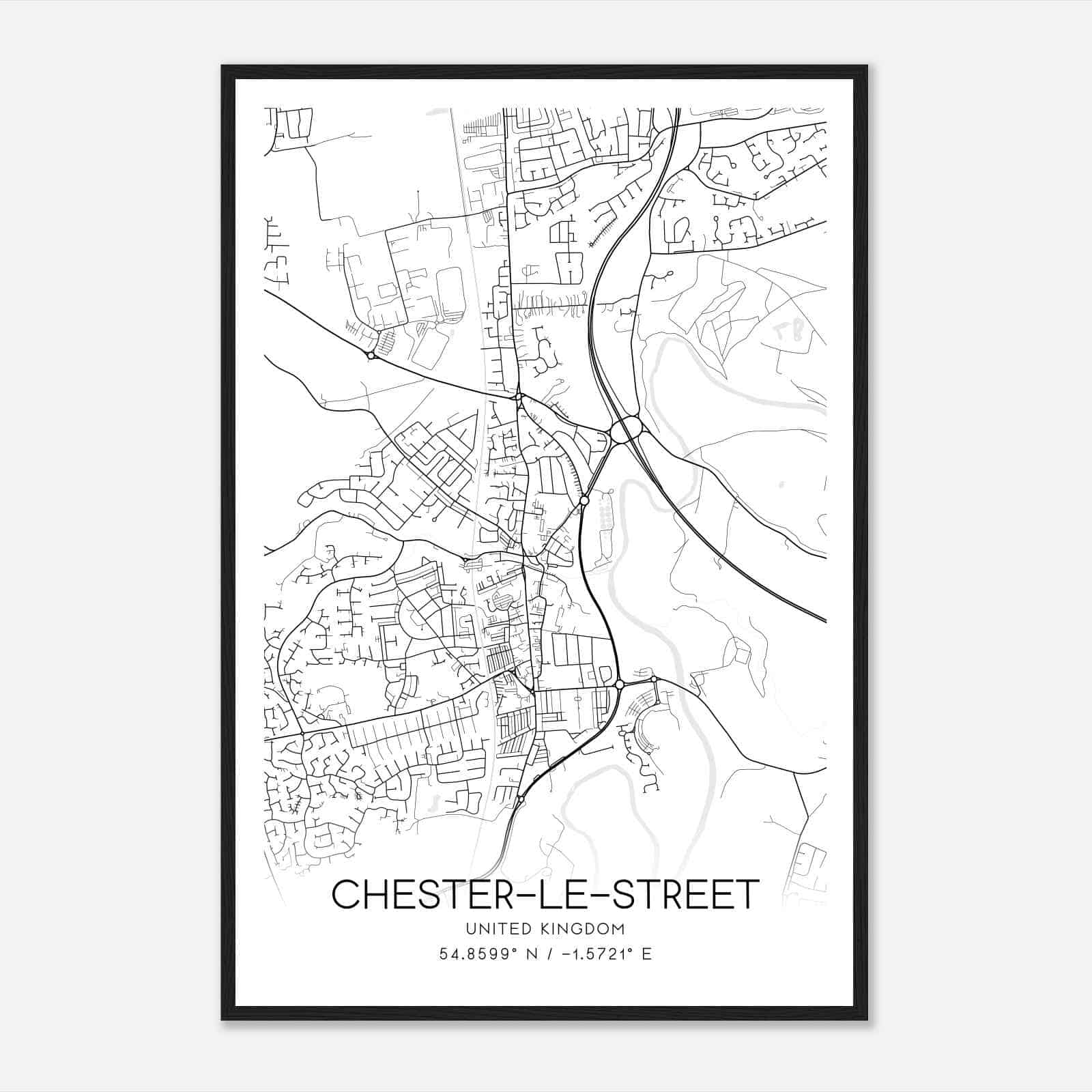 Chester-le-Street United Kingdom Map Poster, Modern Home Decor Wall Art Print