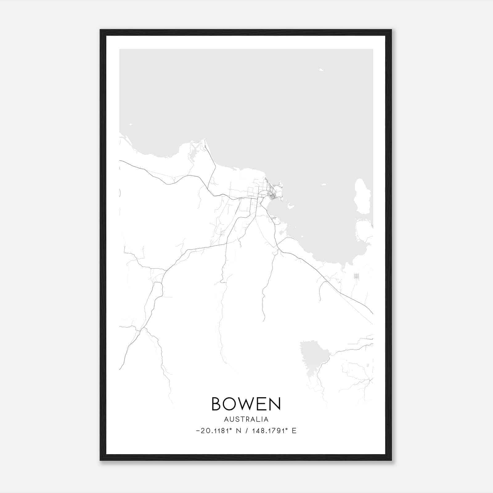 Bowen Australia Map Poster, Modern Home Decor Wall Art Print
