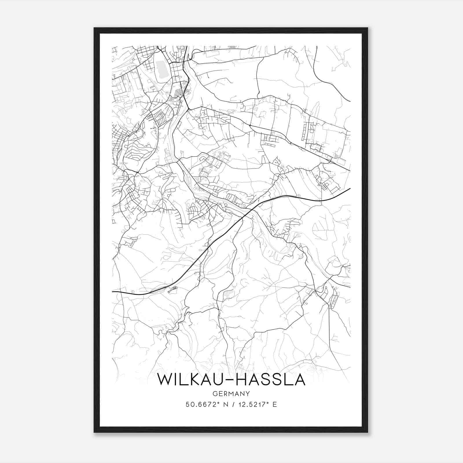 Wilkau-Hasslau Germany Map Poster, Modern Home Decor Wall Art Print