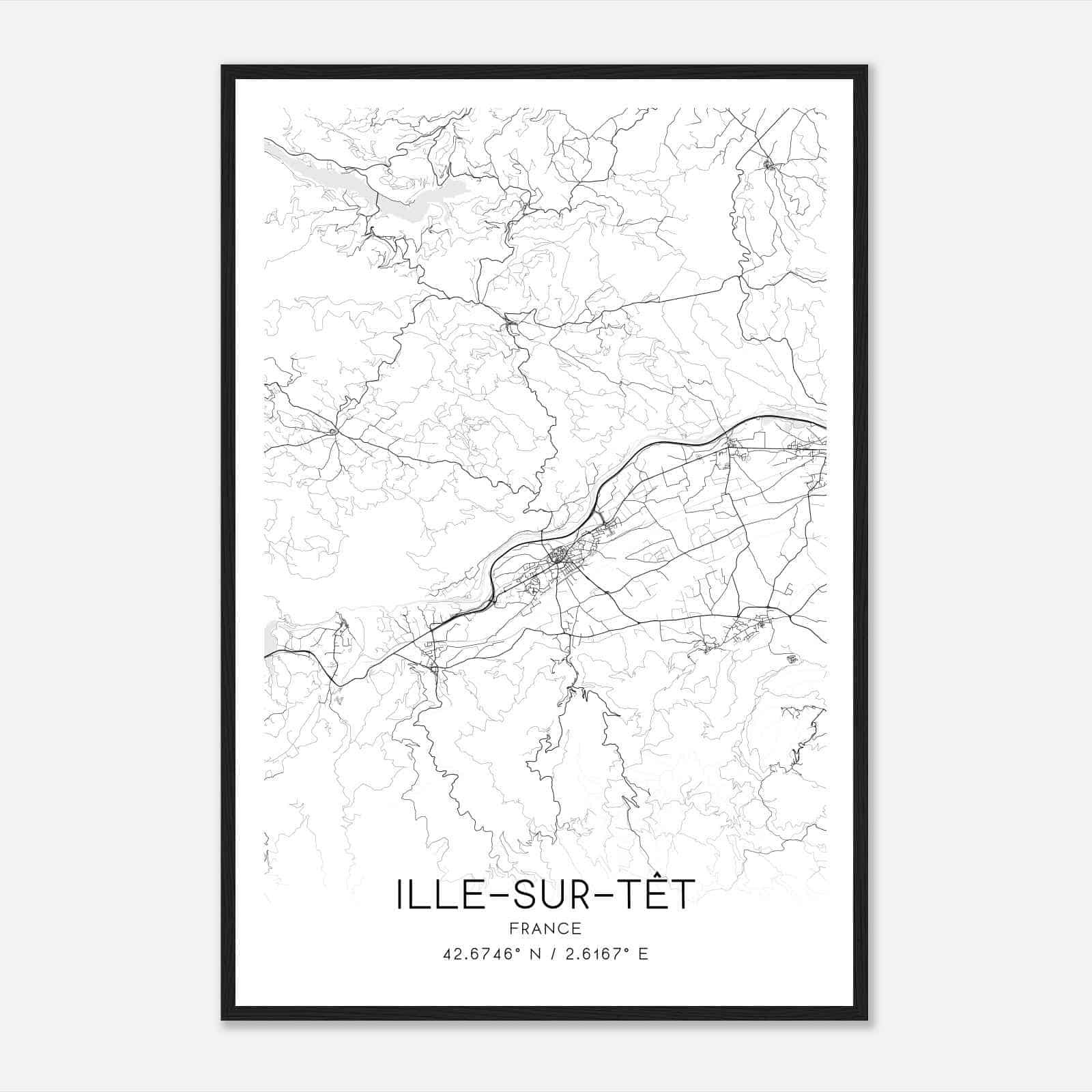Ille-sur-Tet France Map Poster, Modern Home Decor Wall Art Print
