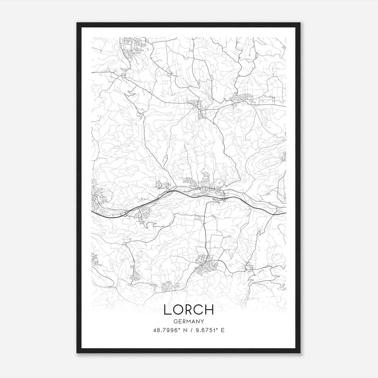 Lorch Germany Map Poster, Modern Home Decor Wall Art Print