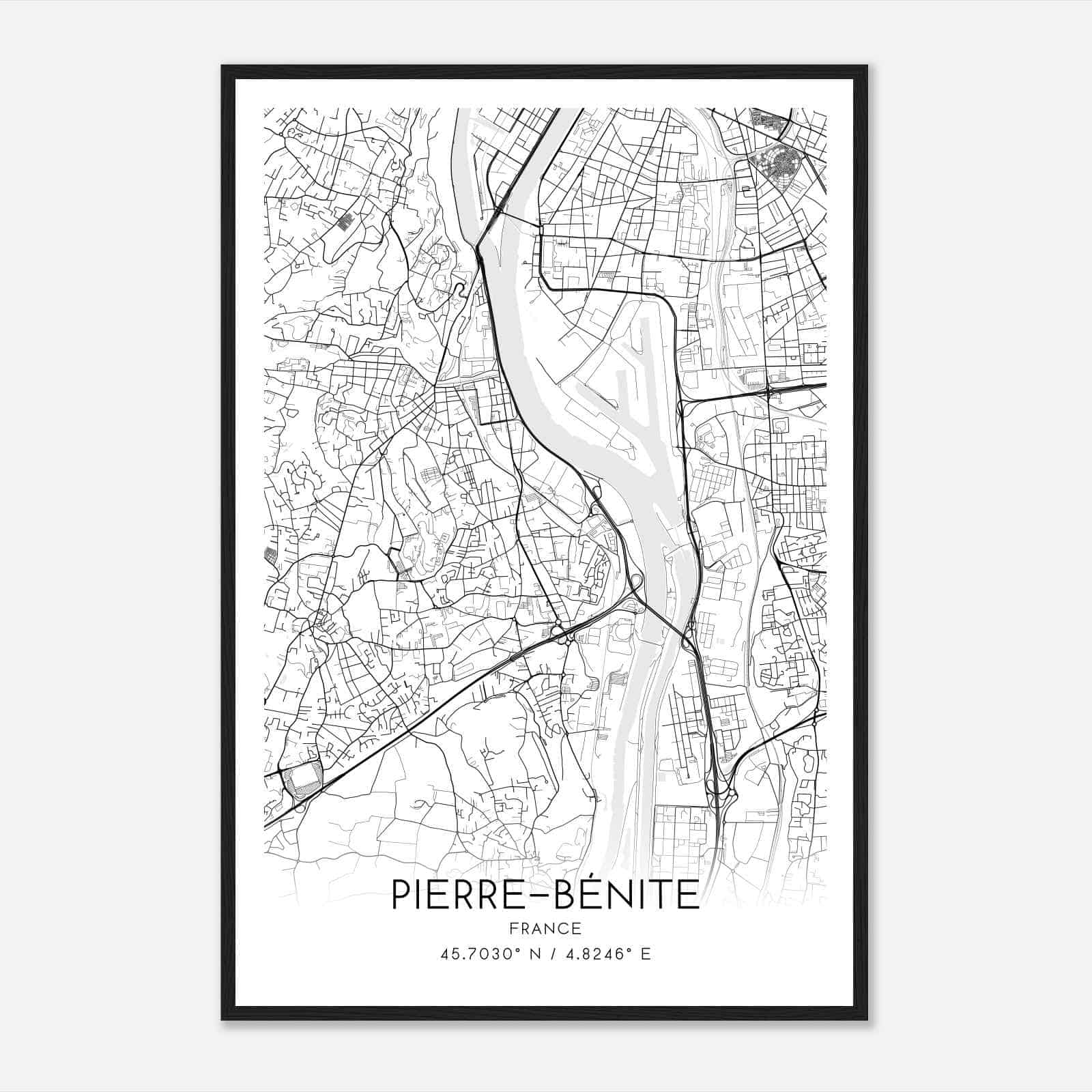 Pierre-Benite France Map Poster, Modern Home Decor Wall Art Print