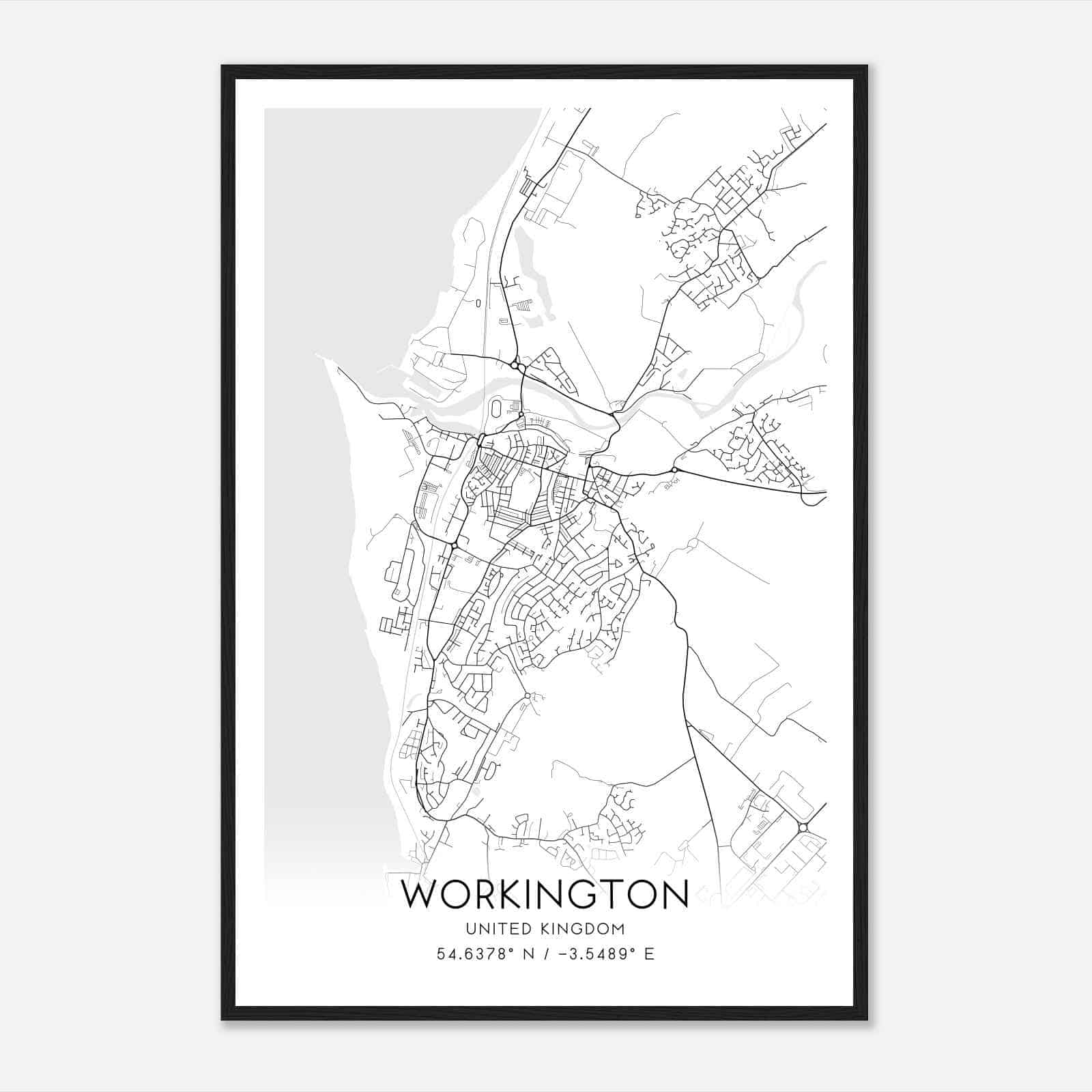 Workington United Kingdom Map Poster, Modern Home Decor Wall Art Print