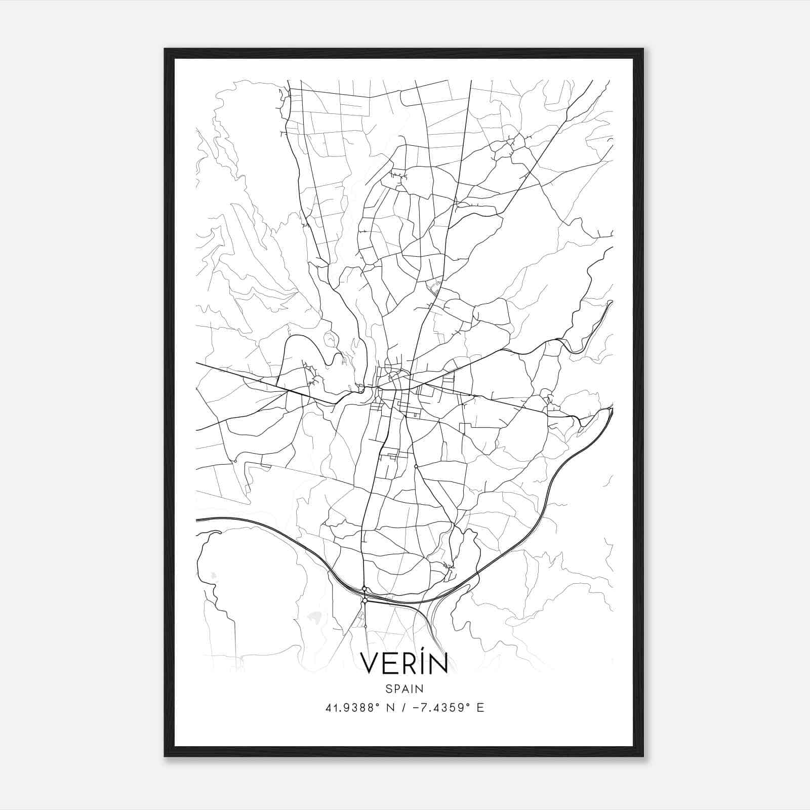 Verin Spain Map Poster, Modern Home Decor Wall Art Print