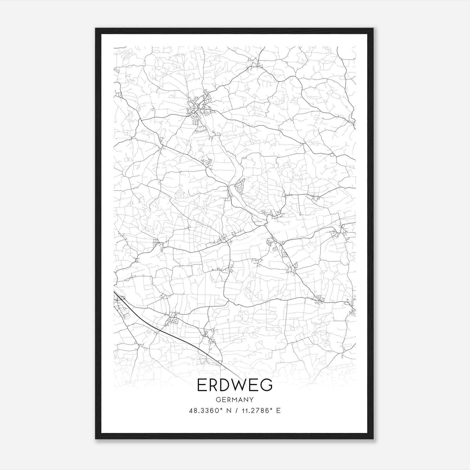 Erdweg Germany Map Poster, Modern Home Decor Wall Art Print