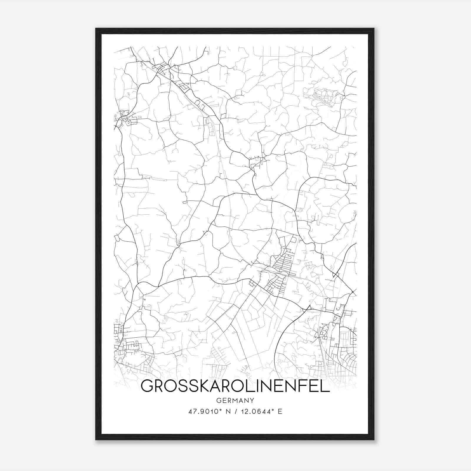 Grosskarolinenfeld Germany Map Poster, Modern Home Decor Wall Art Print