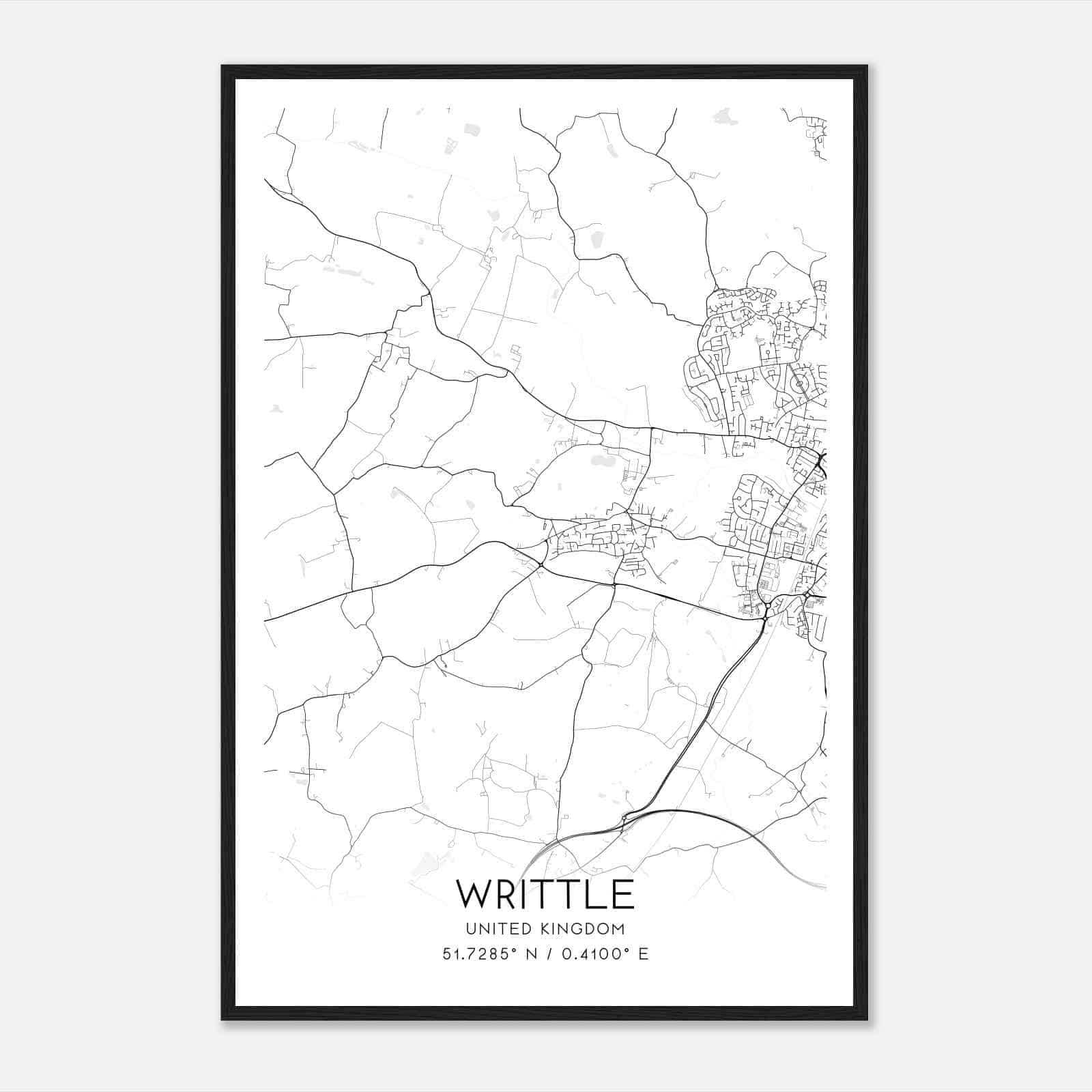 Writtle United Kingdom Map Poster, Modern Home Decor Wall Art Print