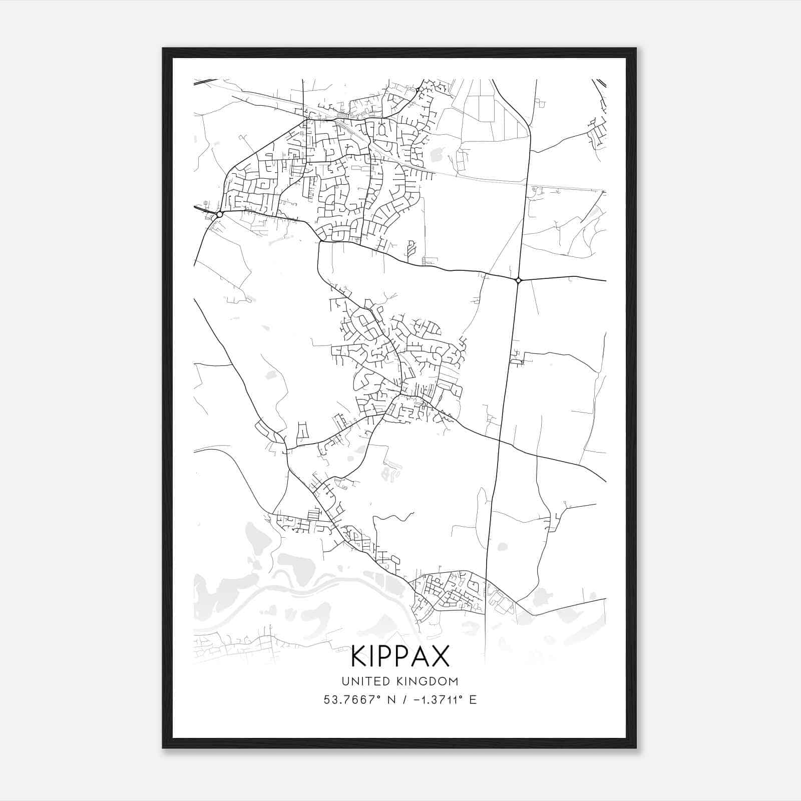 Kippax United Kingdom Map Poster, Modern Home Decor Wall Art Print