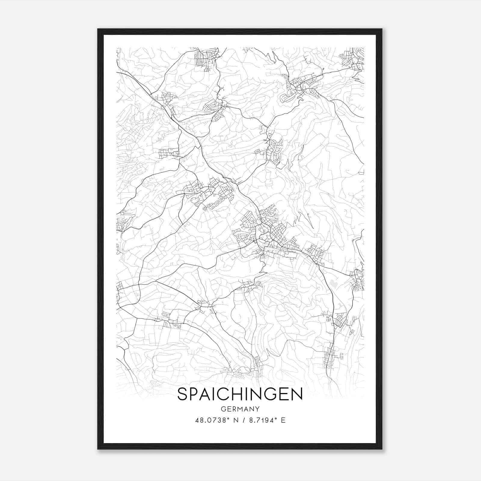 Spaichingen Germany Map Poster, Modern Home Decor Wall Art Print