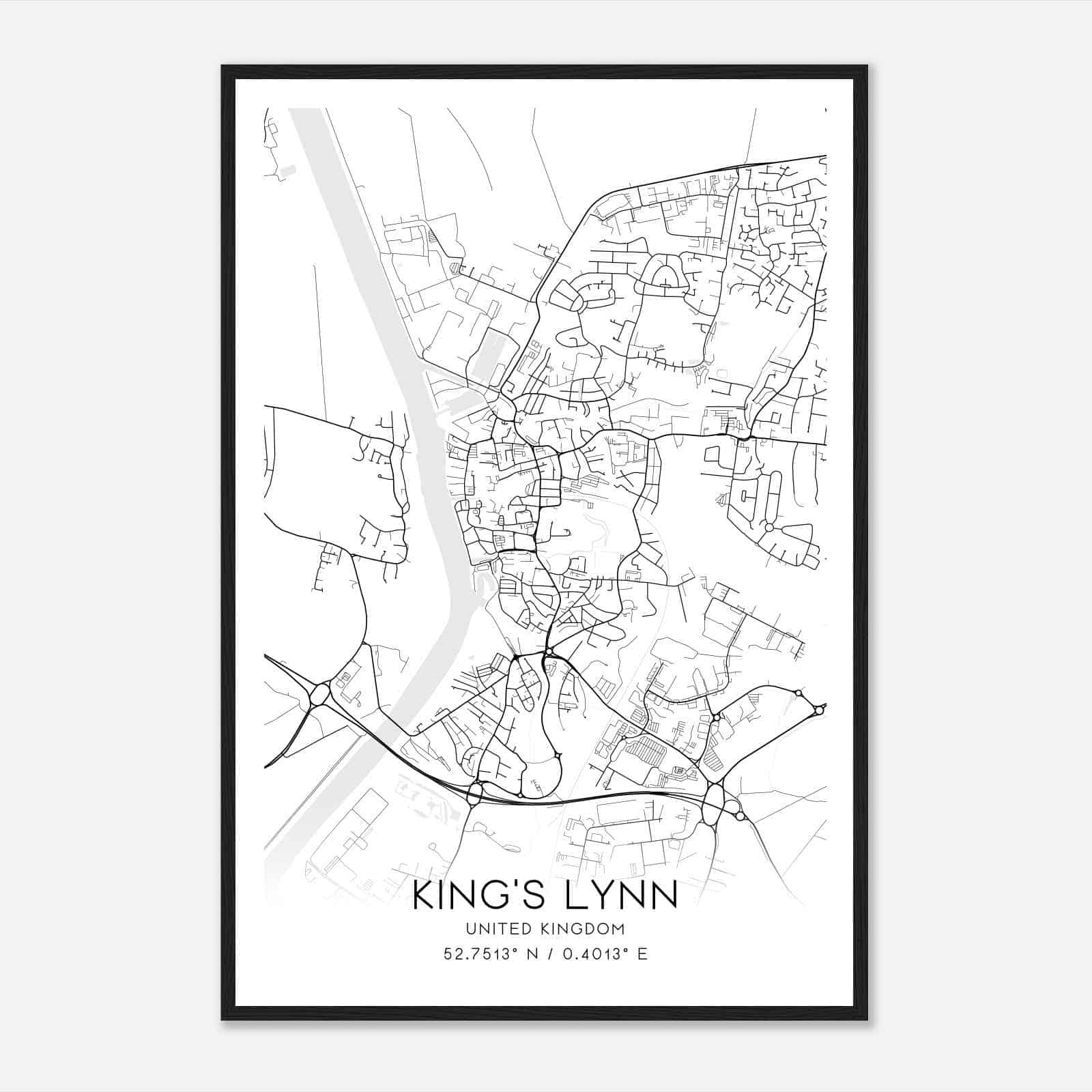 King’s Lynn United Kingdom Map Poster, Modern Home Decor Wall Art Print