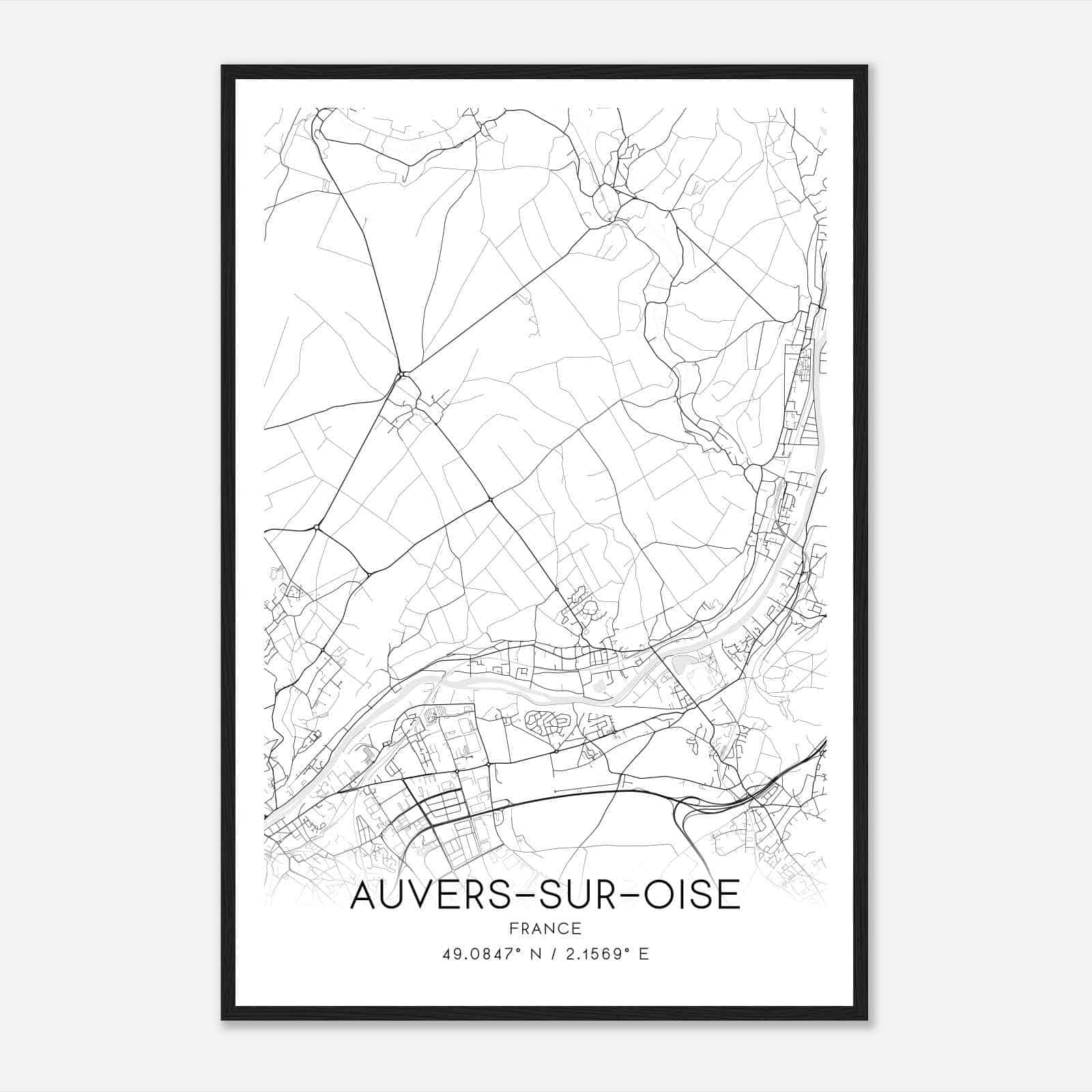 Auvers-sur-Oise France Map Poster, Modern Home Decor Wall Art Print