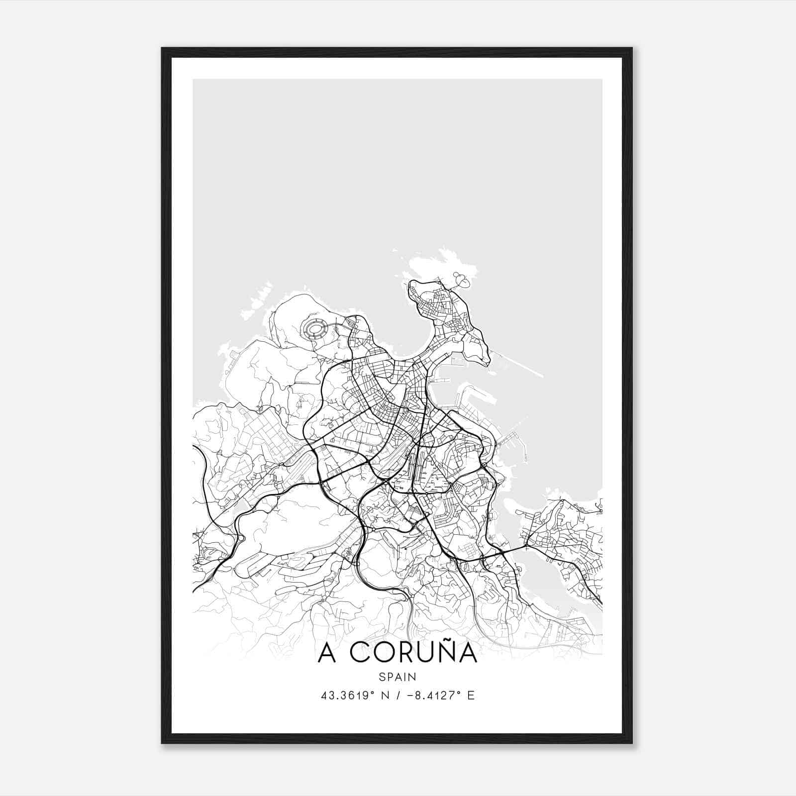 A Coruna Spain Map Poster, Modern Home Decor Wall Art Print