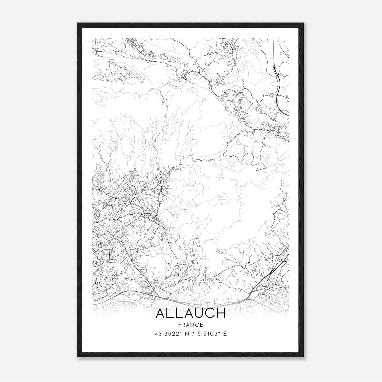 Allauch France Map Poster, Modern Home Decor Wall Art Print