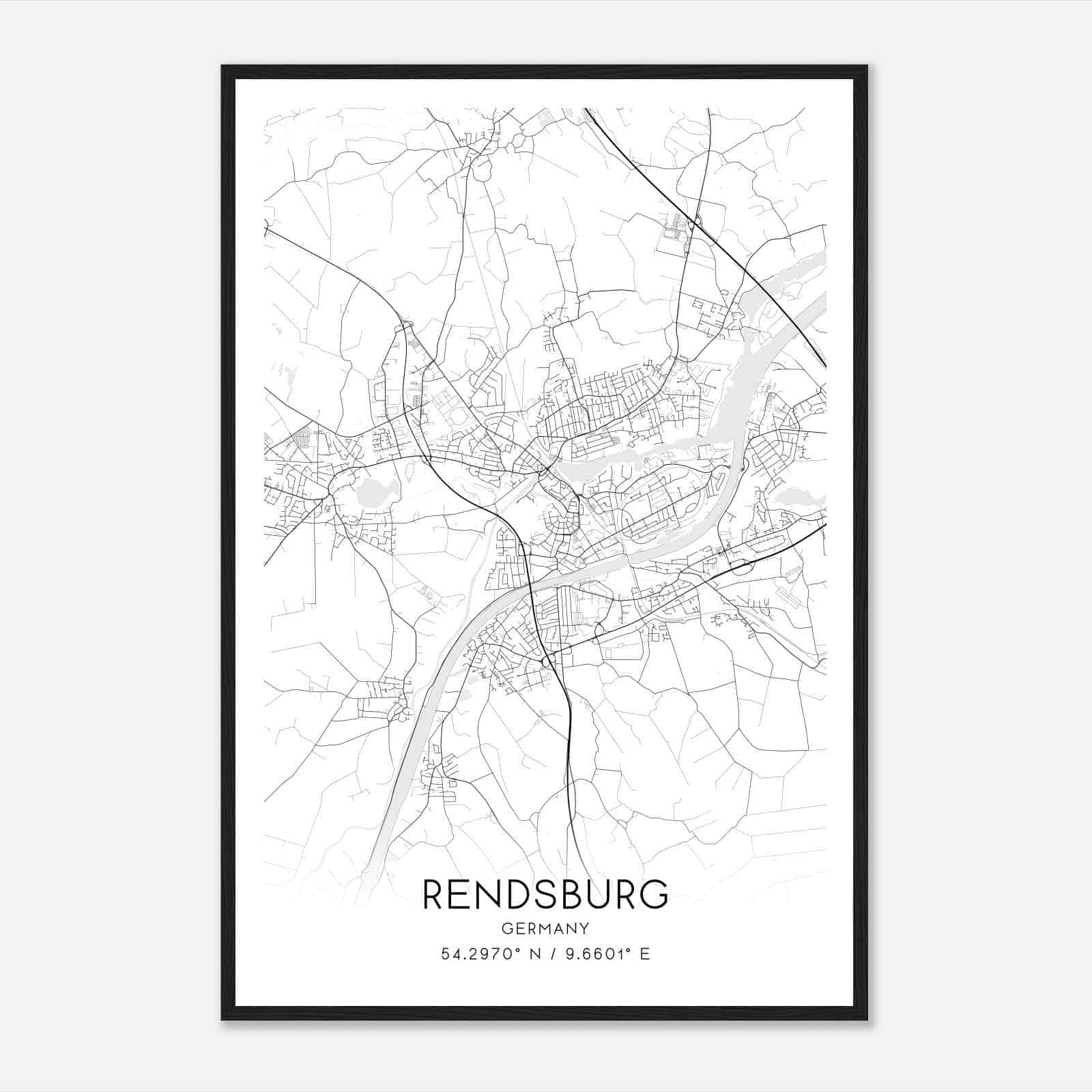 Rendsburg Germany Map Poster, Modern Home Decor Wall Art Print