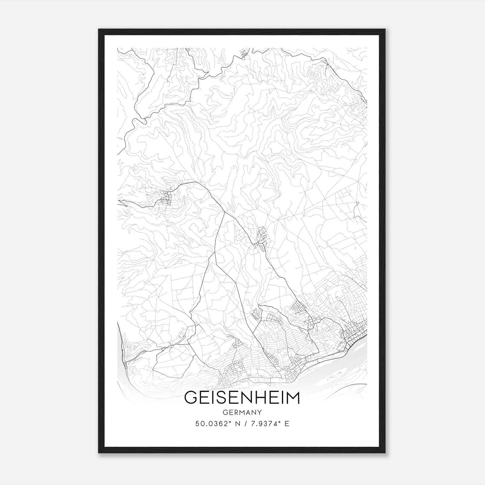 Geisenheim Germany Map Poster, Modern Home Decor Wall Art Print