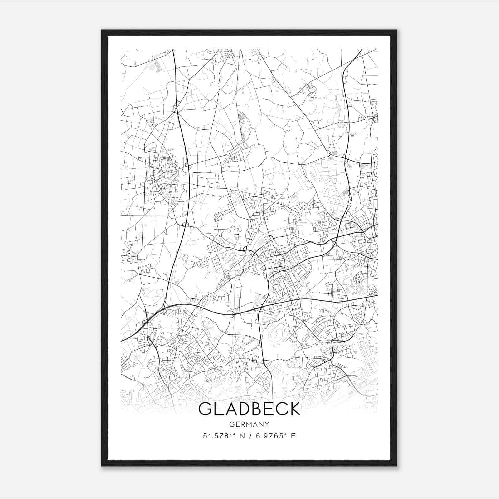 Gladbeck Germany Map Poster, Modern Home Decor Wall Art Print