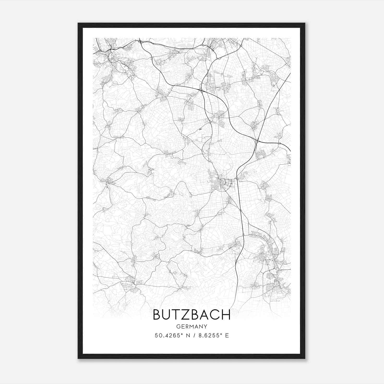 Butzbach Germany Map Poster, Modern Home Decor Wall Art Print