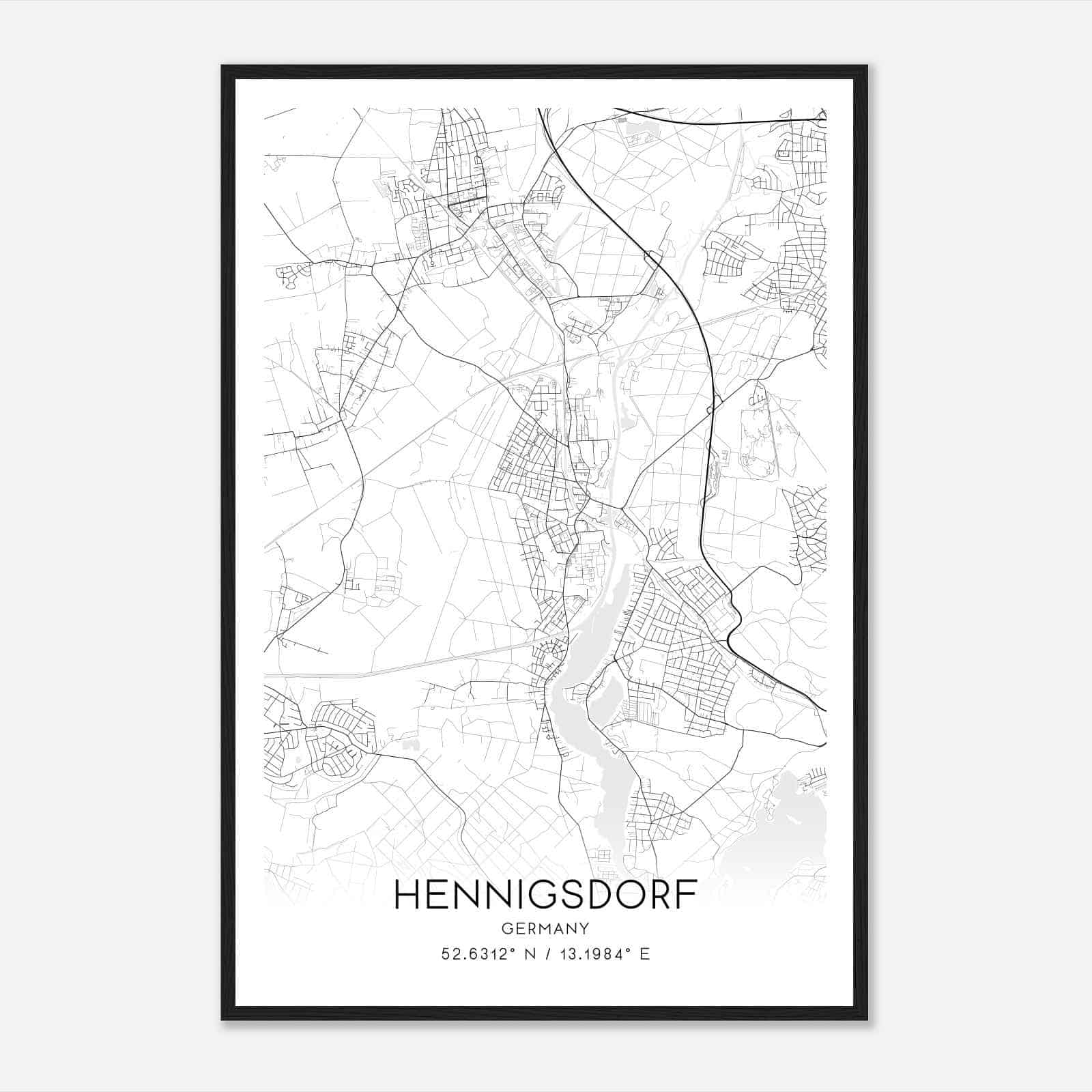 Hennigsdorf Germany Map Poster, Modern Home Decor Wall Art Print