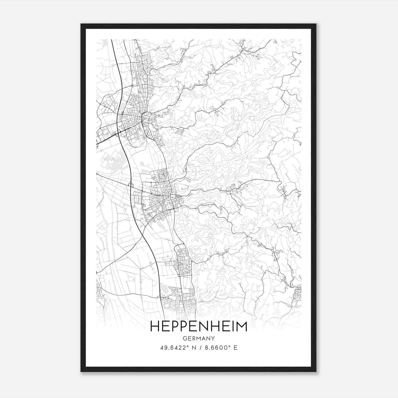 Heppenheim Germany Map Poster, Modern Home Decor Wall Art Print