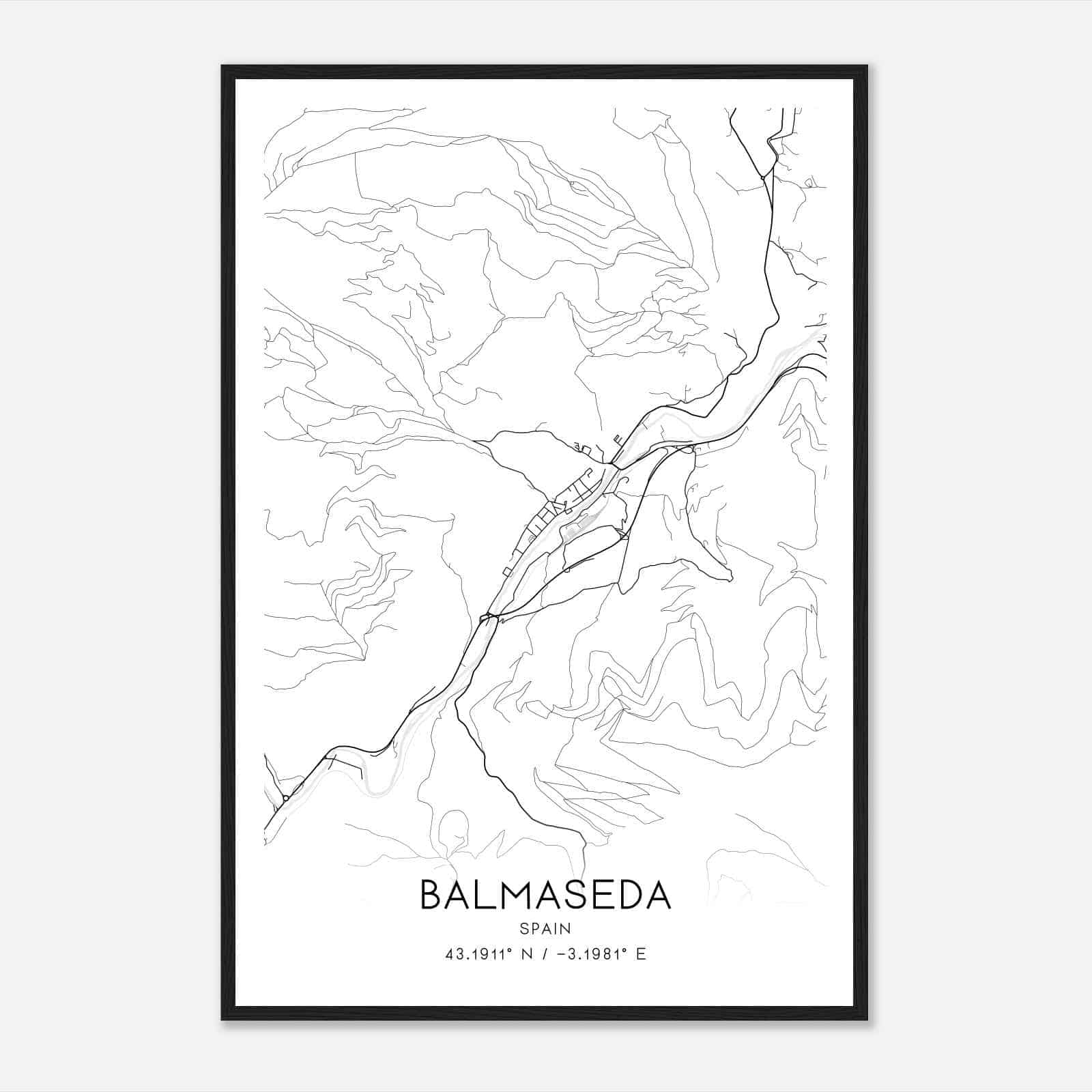 Valmaseda Spain Map Poster, Modern Home Decor Wall Art Print