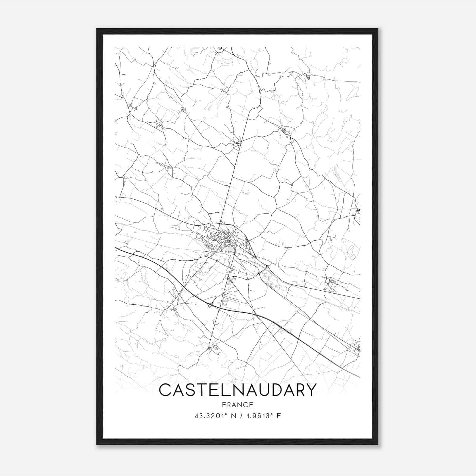 Castelnaudary France Map Poster, Modern Home Decor Wall Art Print