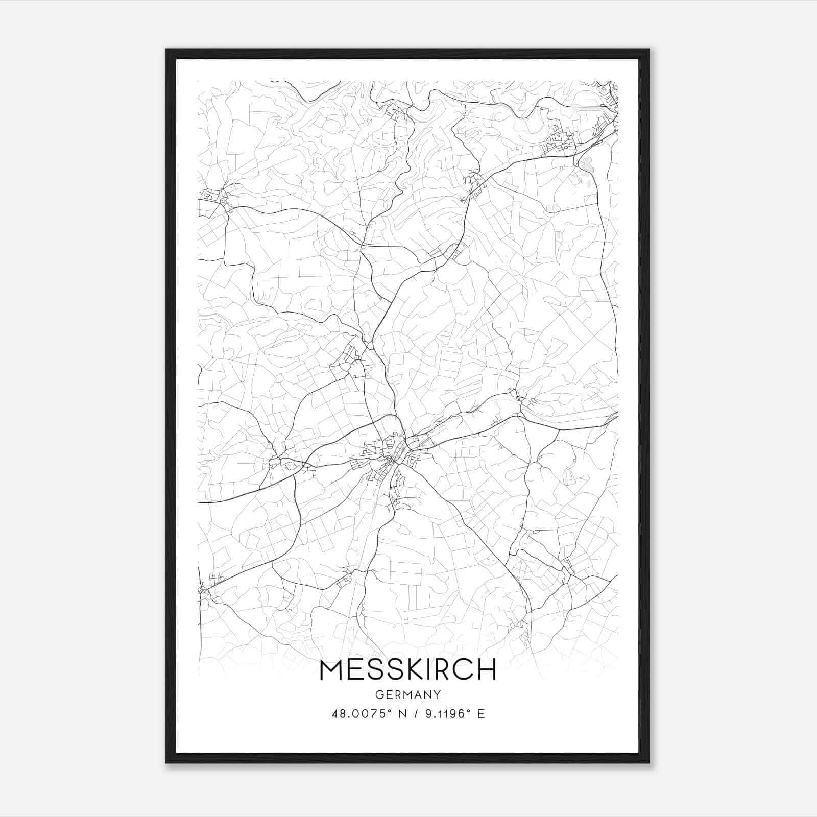 Messkirch Germany Map Poster, Modern Home Decor Wall Art Print