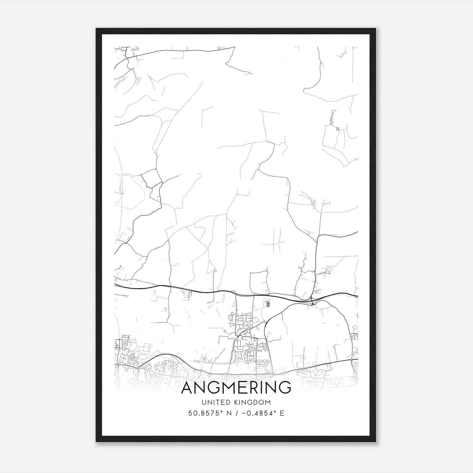 Angmering United Kingdom Map Poster, Modern Home Decor Wall Art Print