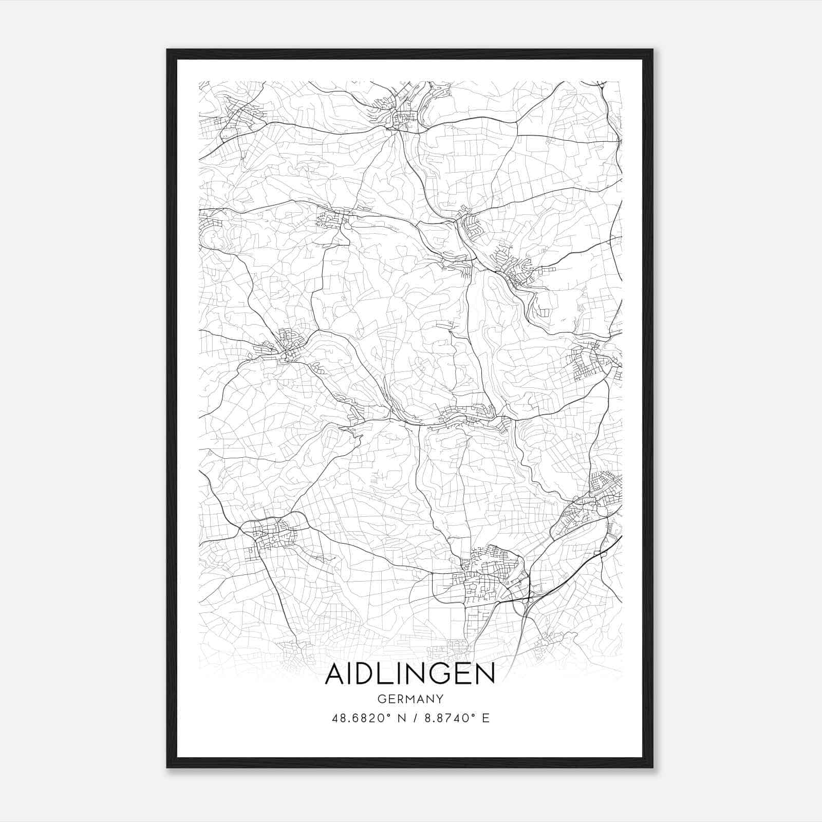 Aidlingen Germany Map Poster, Modern Home Decor Wall Art Print