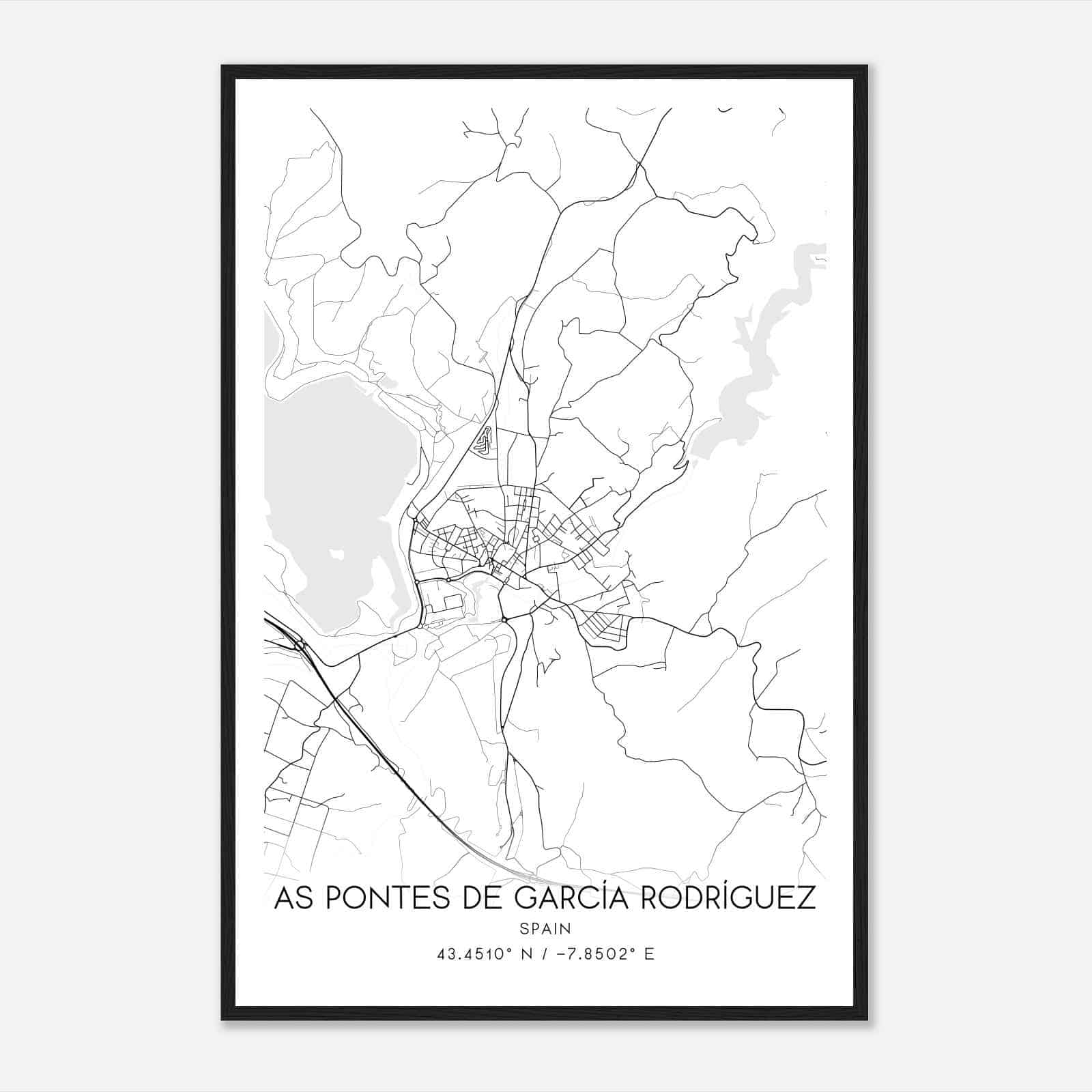 Puentes de Garcia Rodriguez Spain Map Poster, Modern Home Decor Wall Art Print