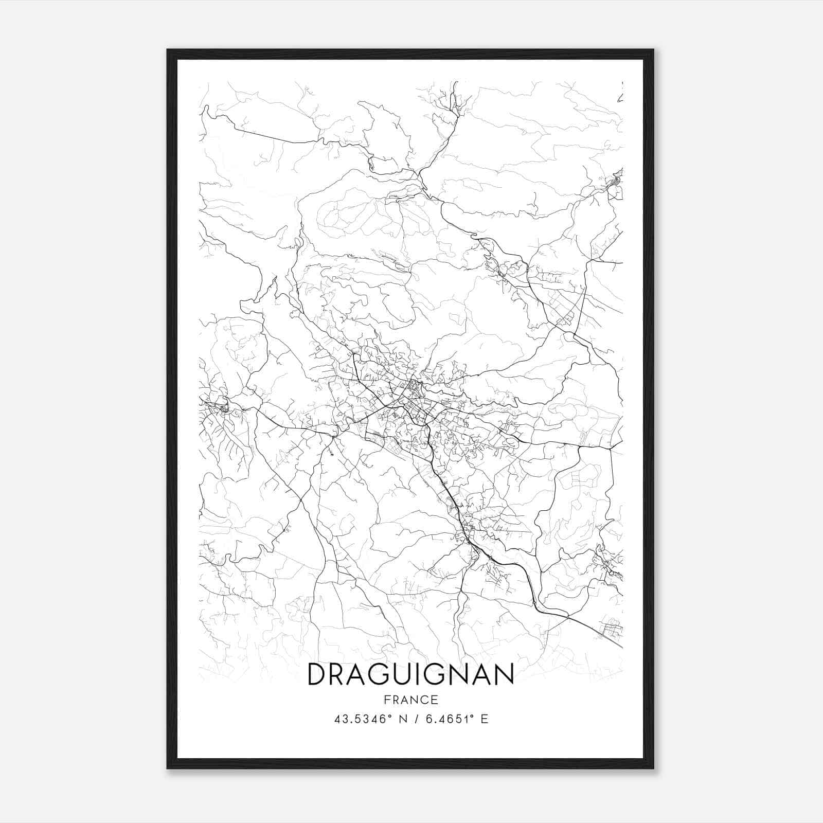 Draguignan France Map Poster, Modern Home Decor Wall Art Print