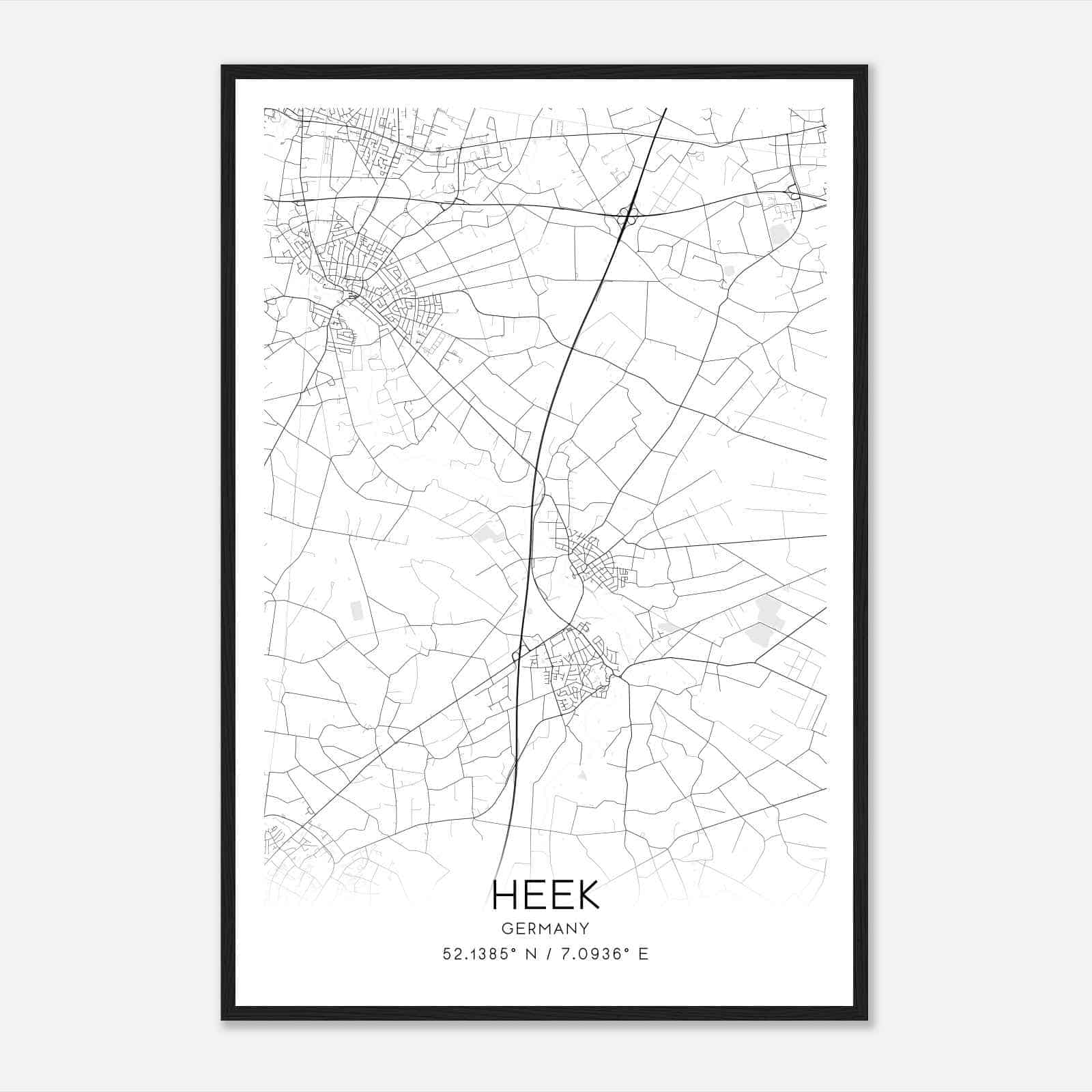 Heek Germany Map Poster, Modern Home Decor Wall Art Print