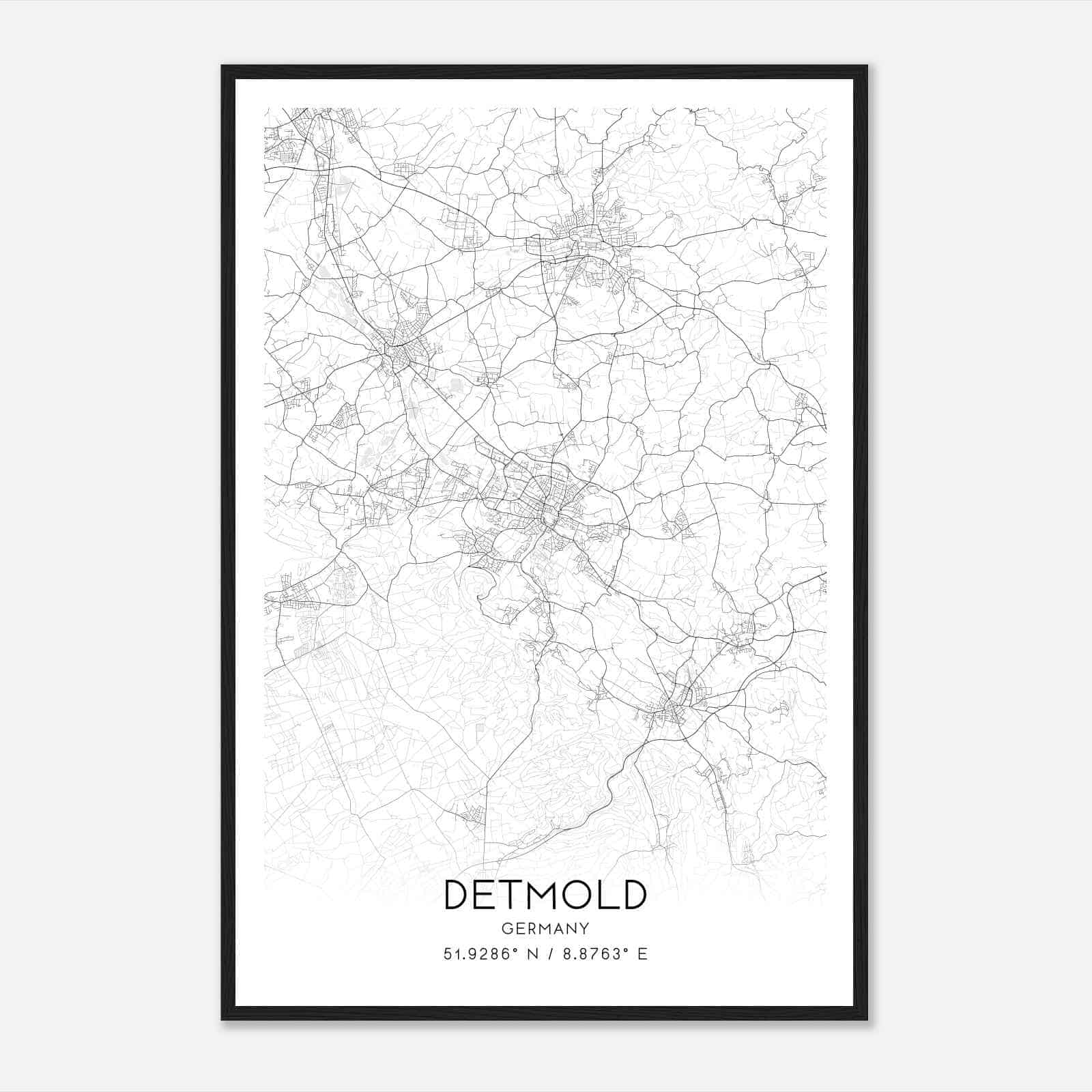 Detmold Germany Map Poster, Modern Home Decor Wall Art Print