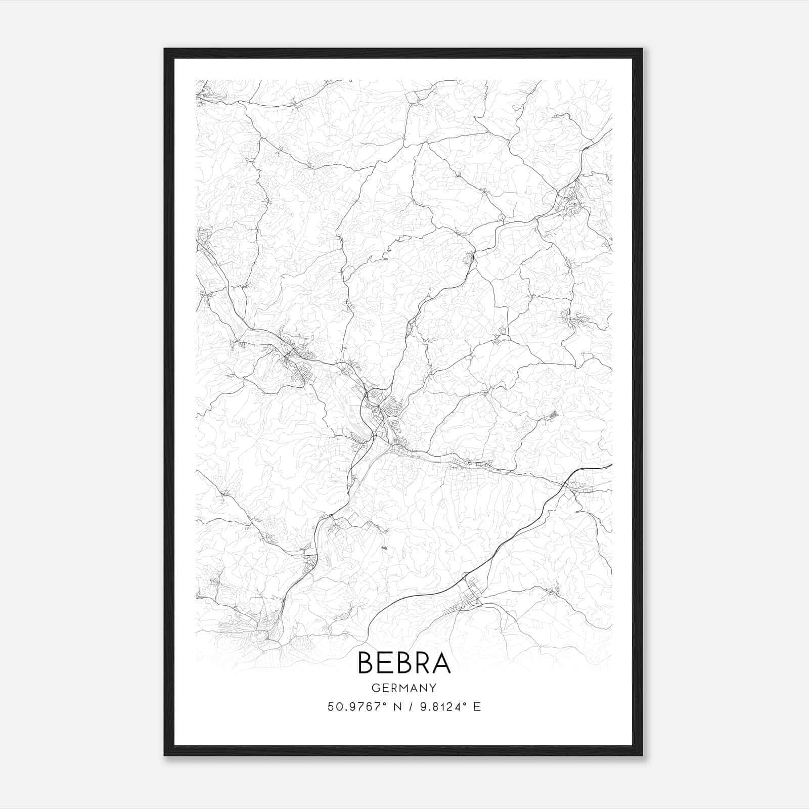 Bebra Germany Map Poster, Modern Home Decor Wall Art Print