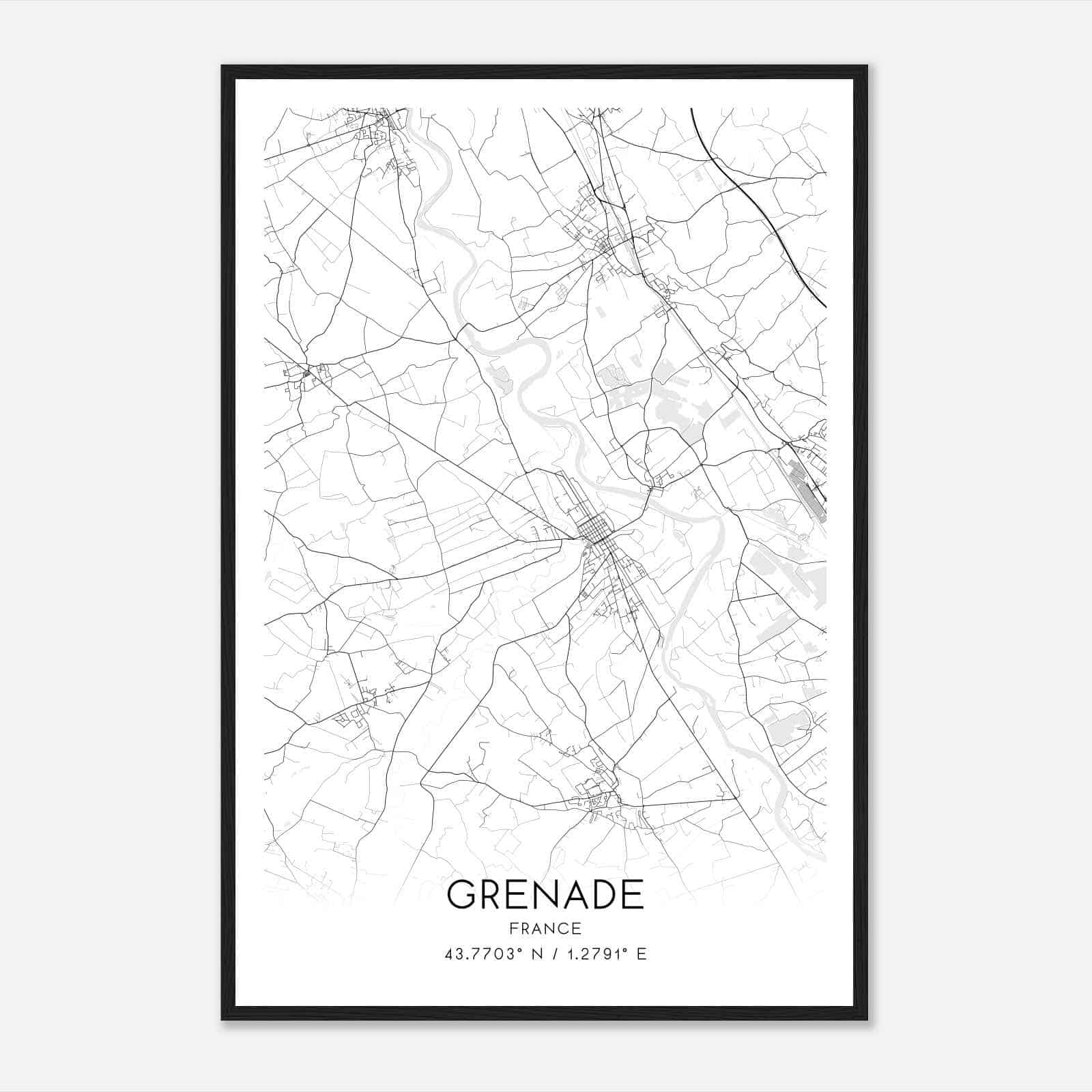 Grenade France Map Poster, Modern Home Decor Wall Art Print