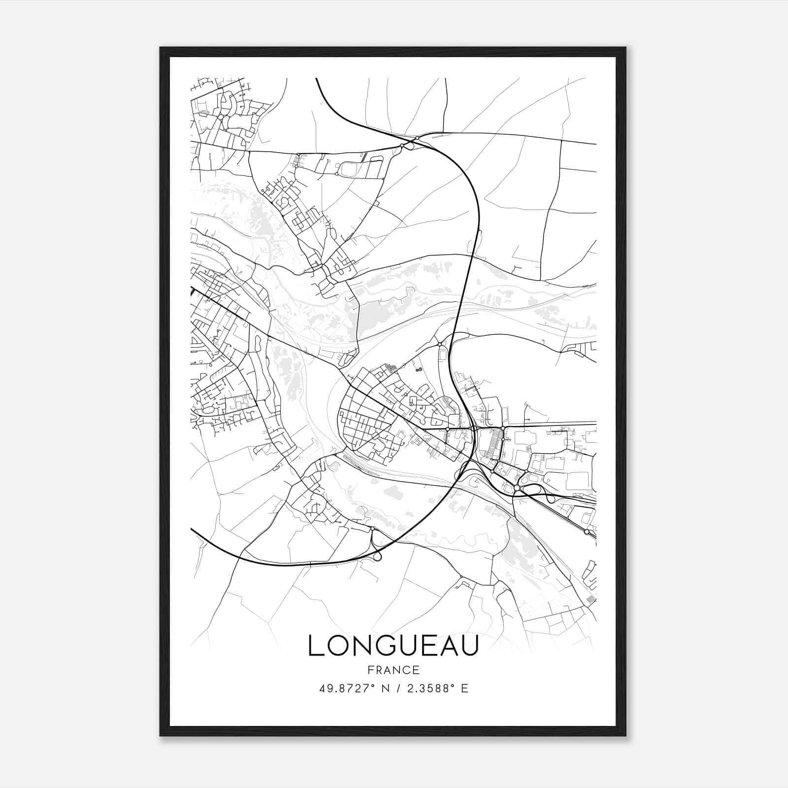 Longueau France Map Poster, Modern Home Decor Wall Art Print