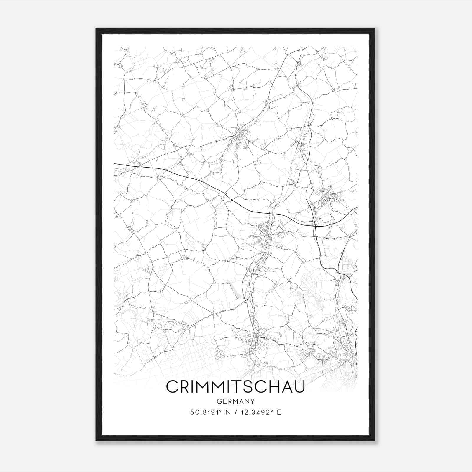 Crimmitschau Germany Map Poster, Modern Home Decor Wall Art Print