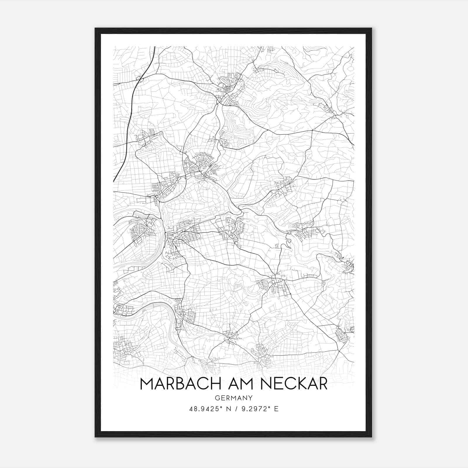 Marbach am Neckar Germany Map Poster, Modern Home Decor Wall Art Print