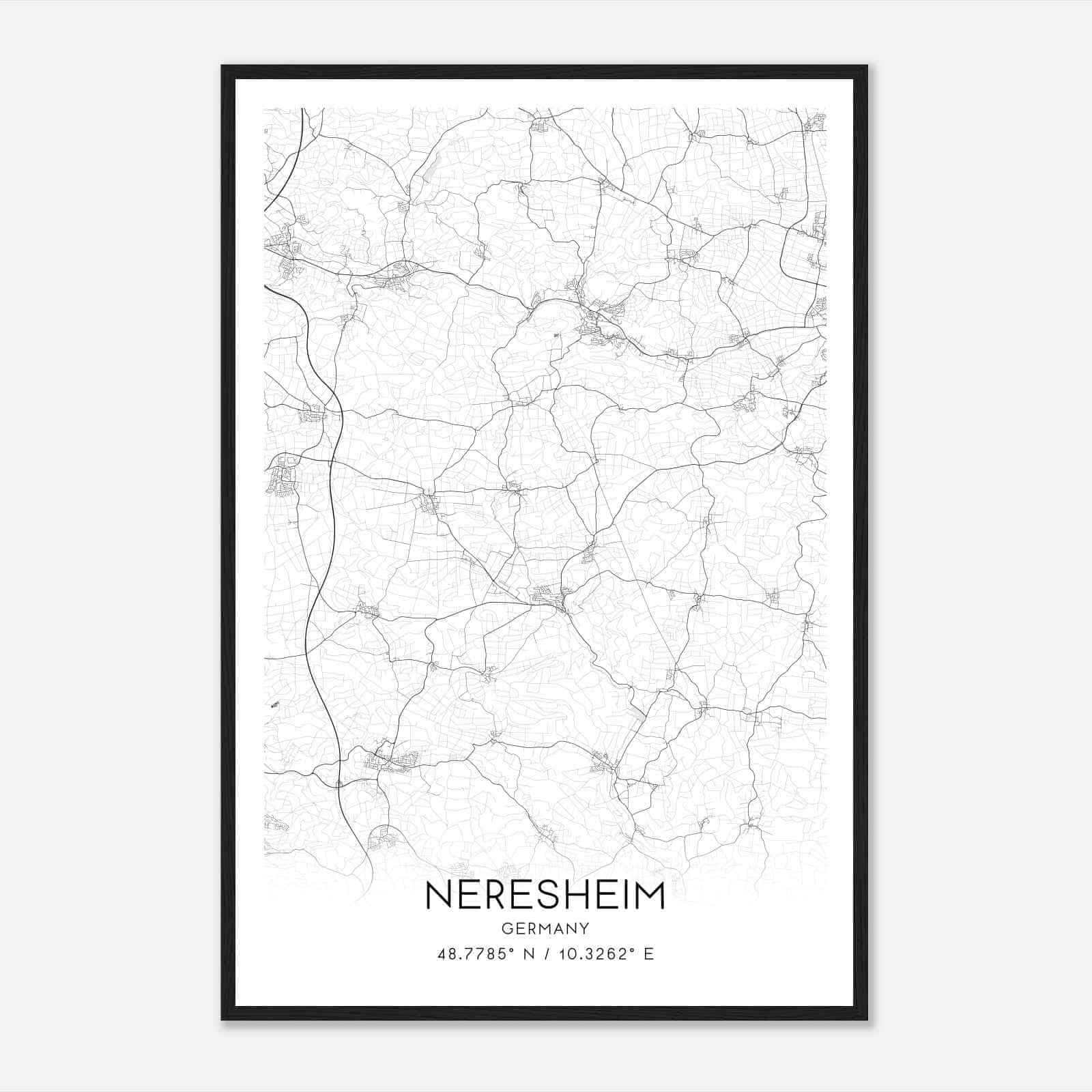 Neresheim Germany Map Poster, Modern Home Decor Wall Art Print