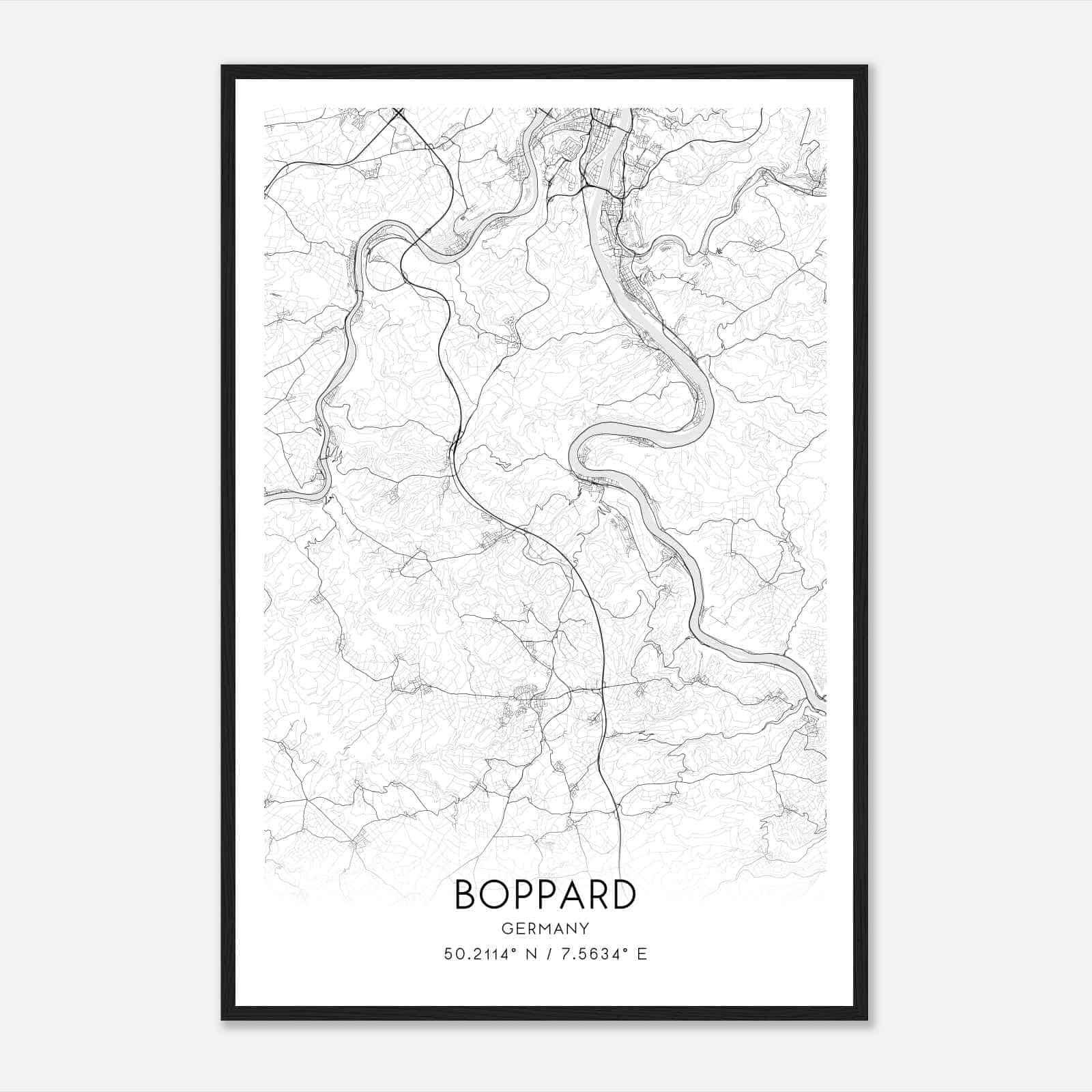 Boppard Germany Map Poster, Modern Home Decor Wall Art Print
