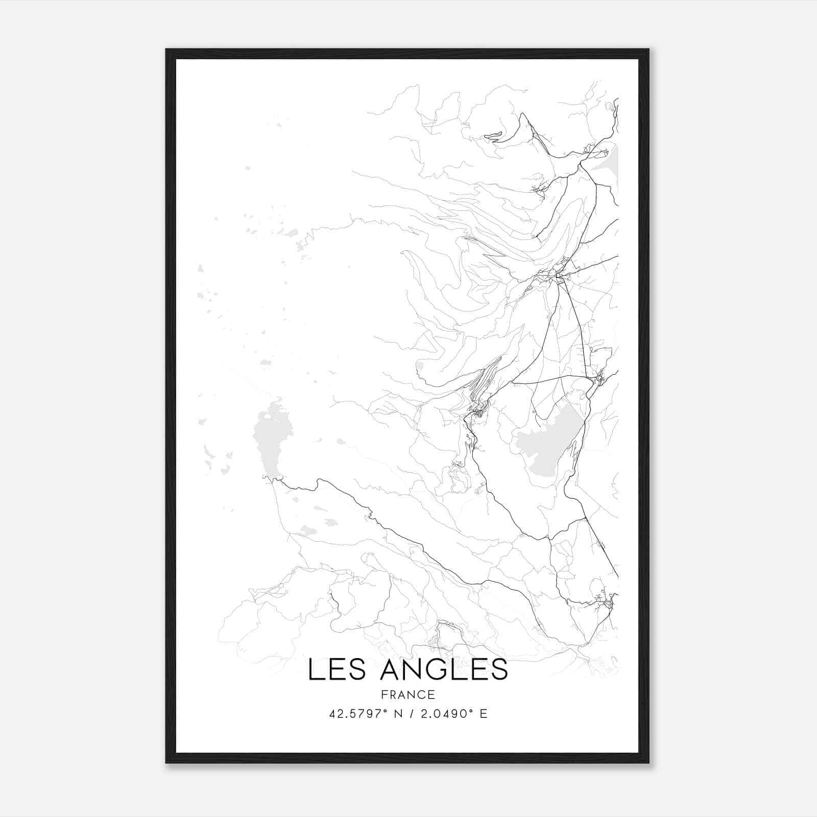 Les Angles France Map Poster, Modern Home Decor Wall Art Print
