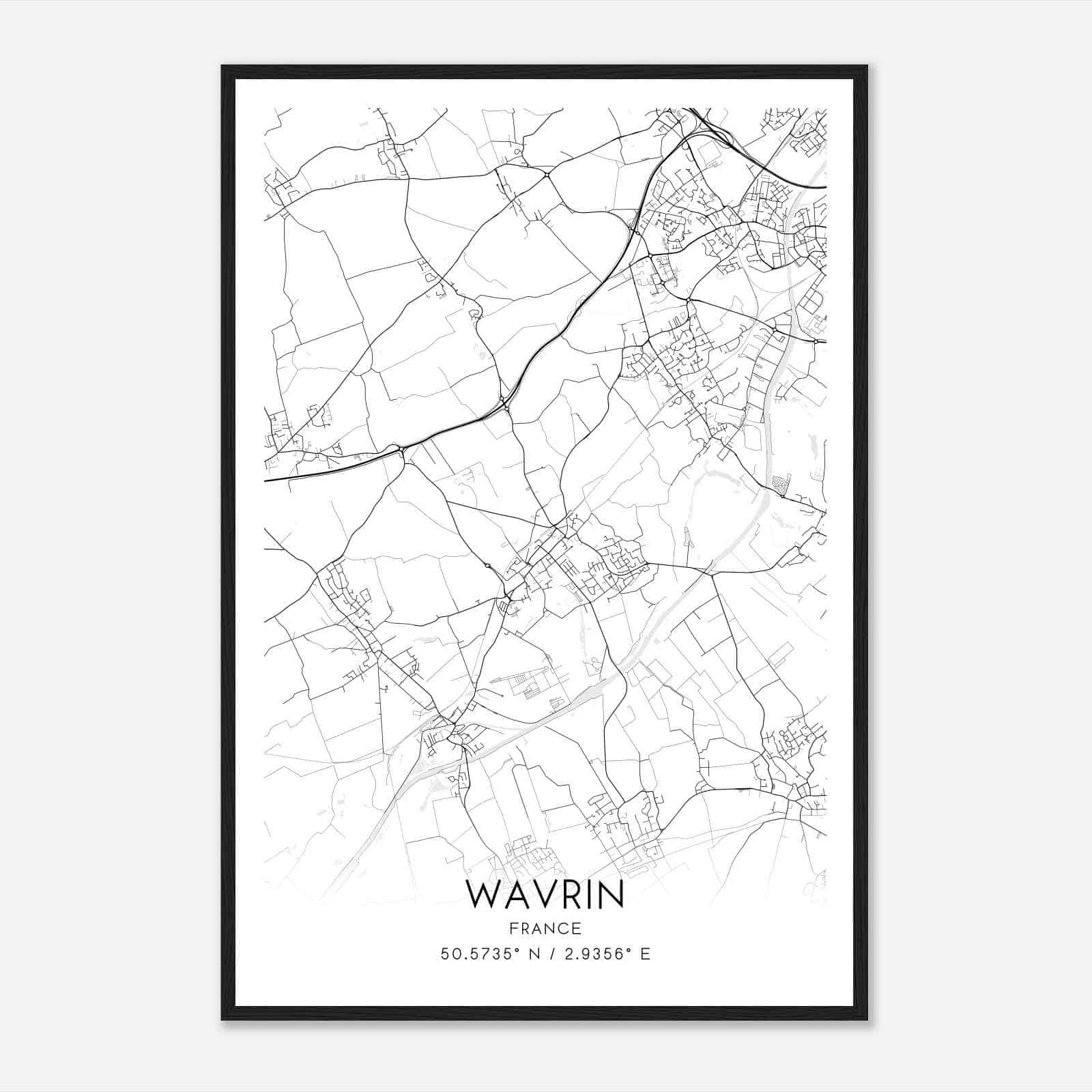 Wavrin France Map Poster, Modern Home Decor Wall Art Print