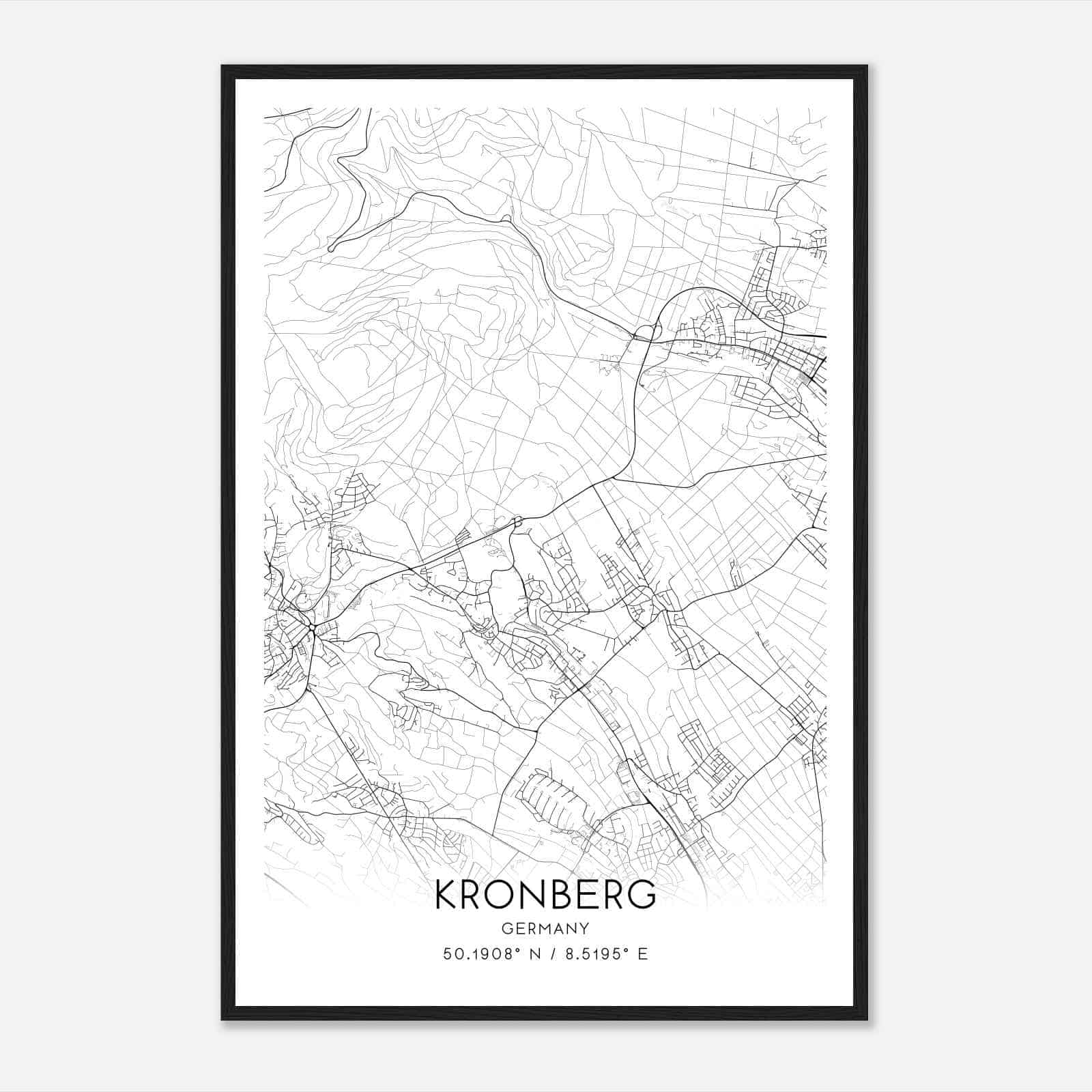 Kronberg Germany Map Poster, Modern Home Decor Wall Art Print